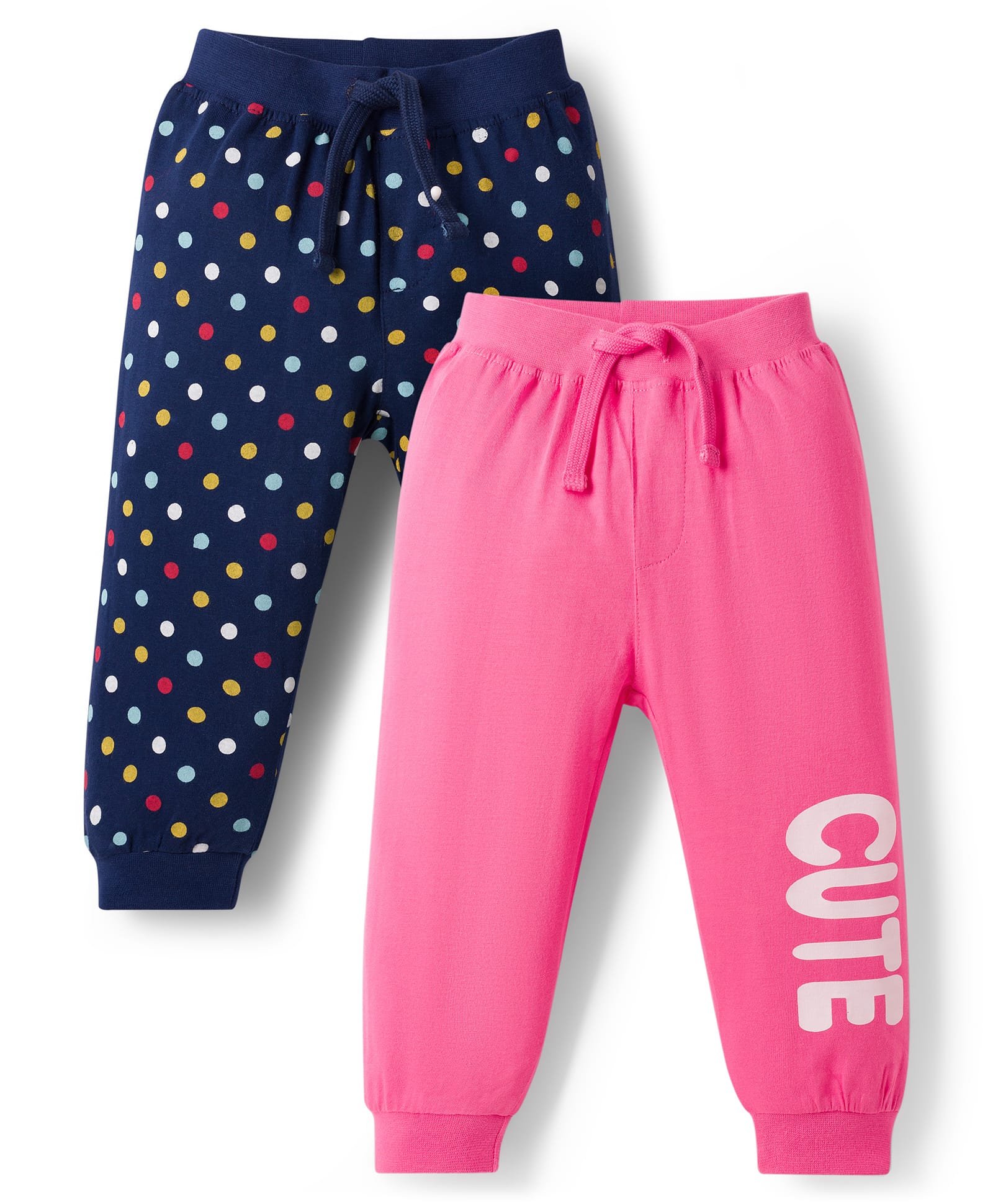 Babyhug Cotton Knit Full Length Lounge Pants with Polka Dots Pack of 2 - Navy Blue & Pink-image-35