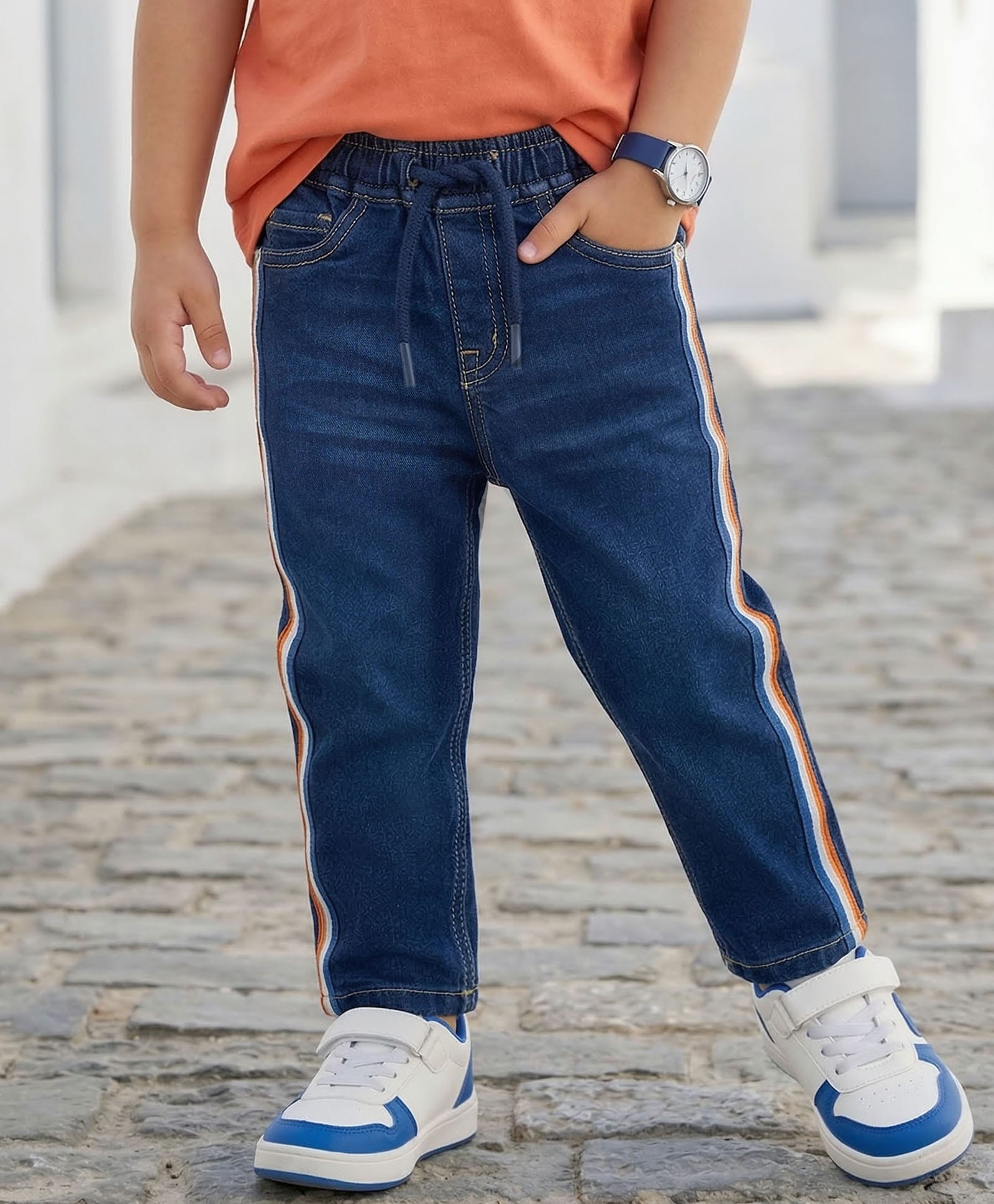 Babyhug Denim Full Length Jeans With Stretch & Tape Detailing - Navy Blue-picture-25
