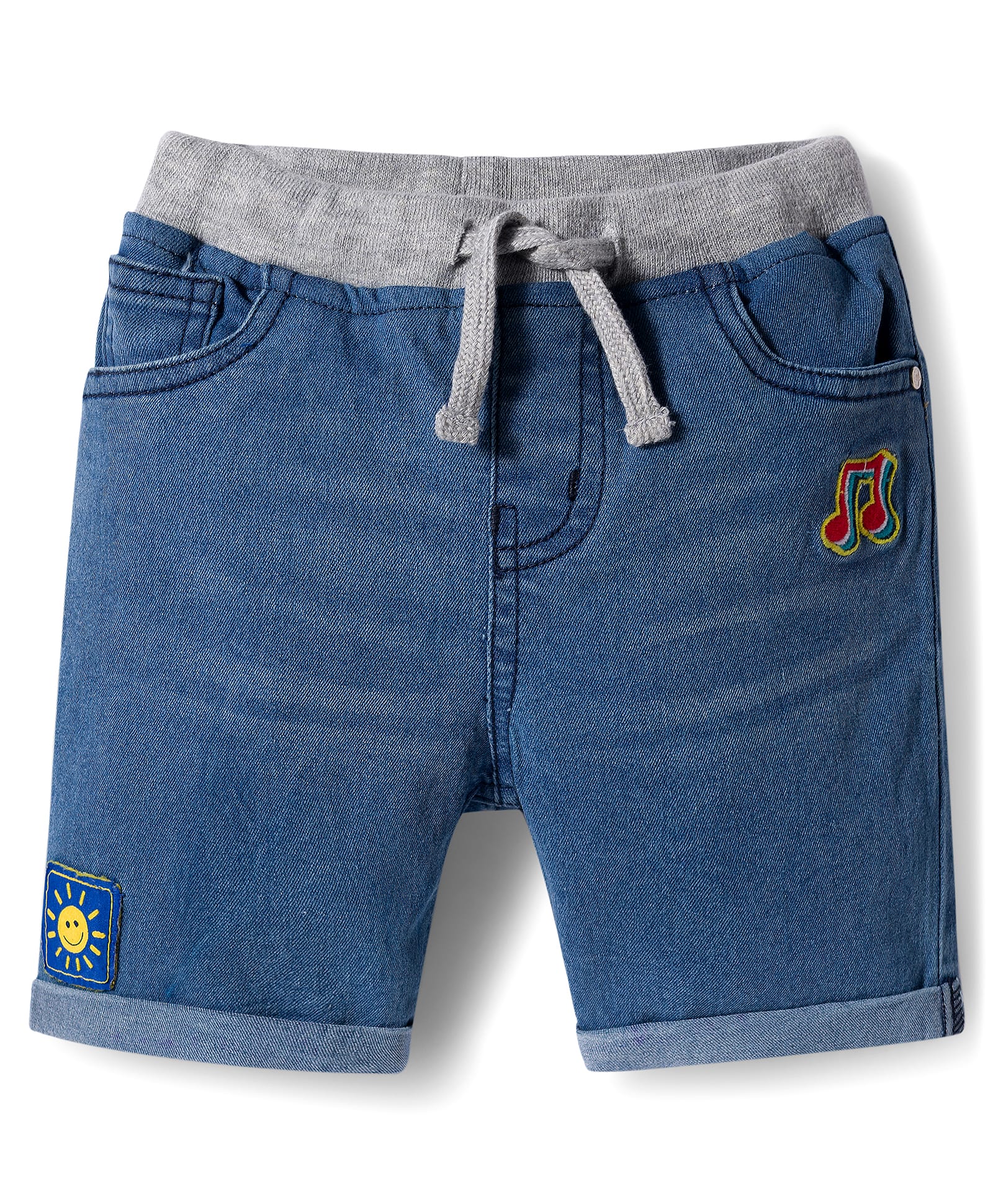 Babyhug Mid Thigh Washed Denim Shorts With Stretch - Blue-image-29