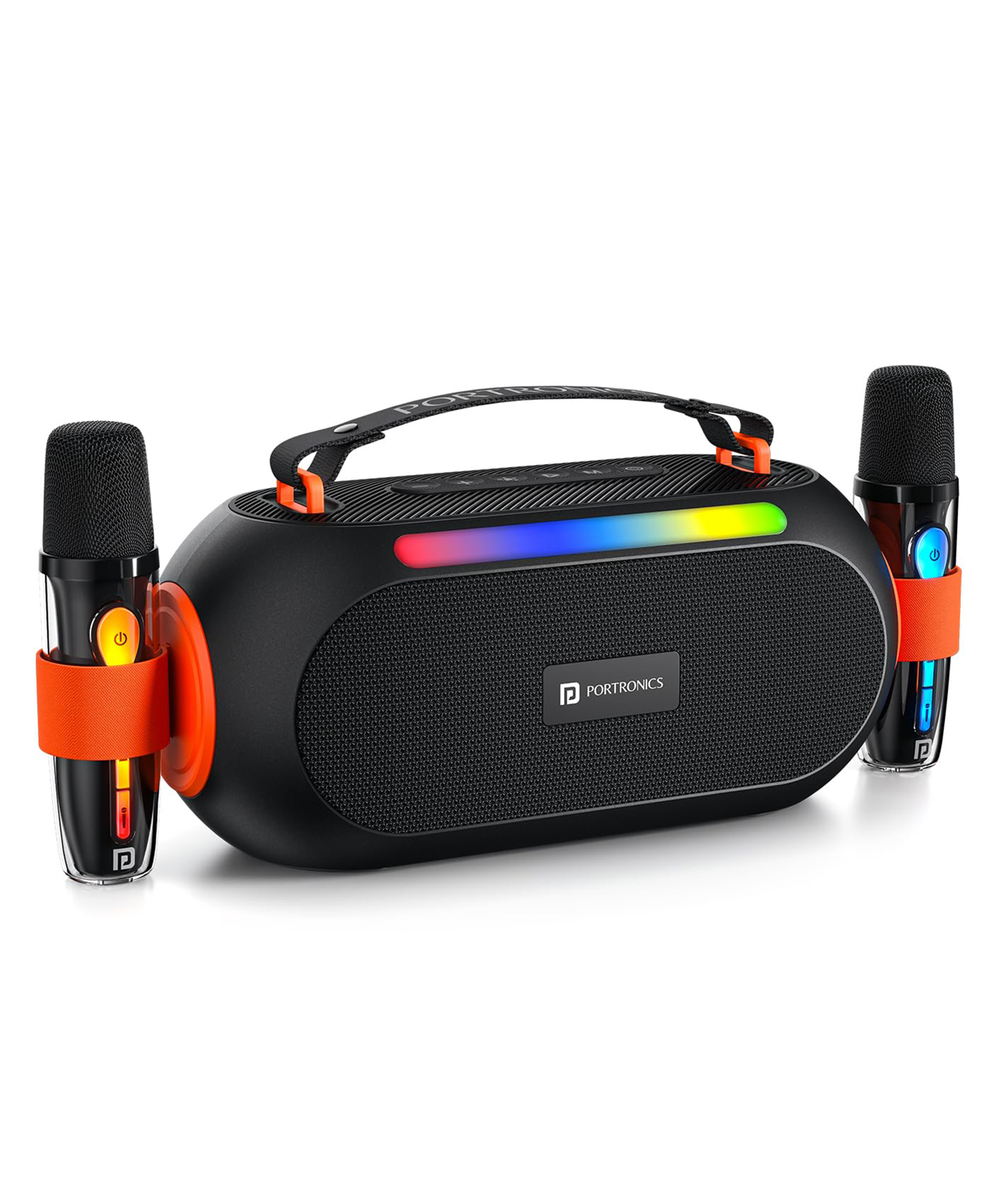 Portronics 25W Apollo 20 Wireless Bluetooth Portable Speaker with Dual Wireless Karaoke Mic, 5 Hour Playtime, RGB LED Light, Bluetooth V5.4, Easy Grab Handle, USB-A Port, Type C Charging(Black)-image-4