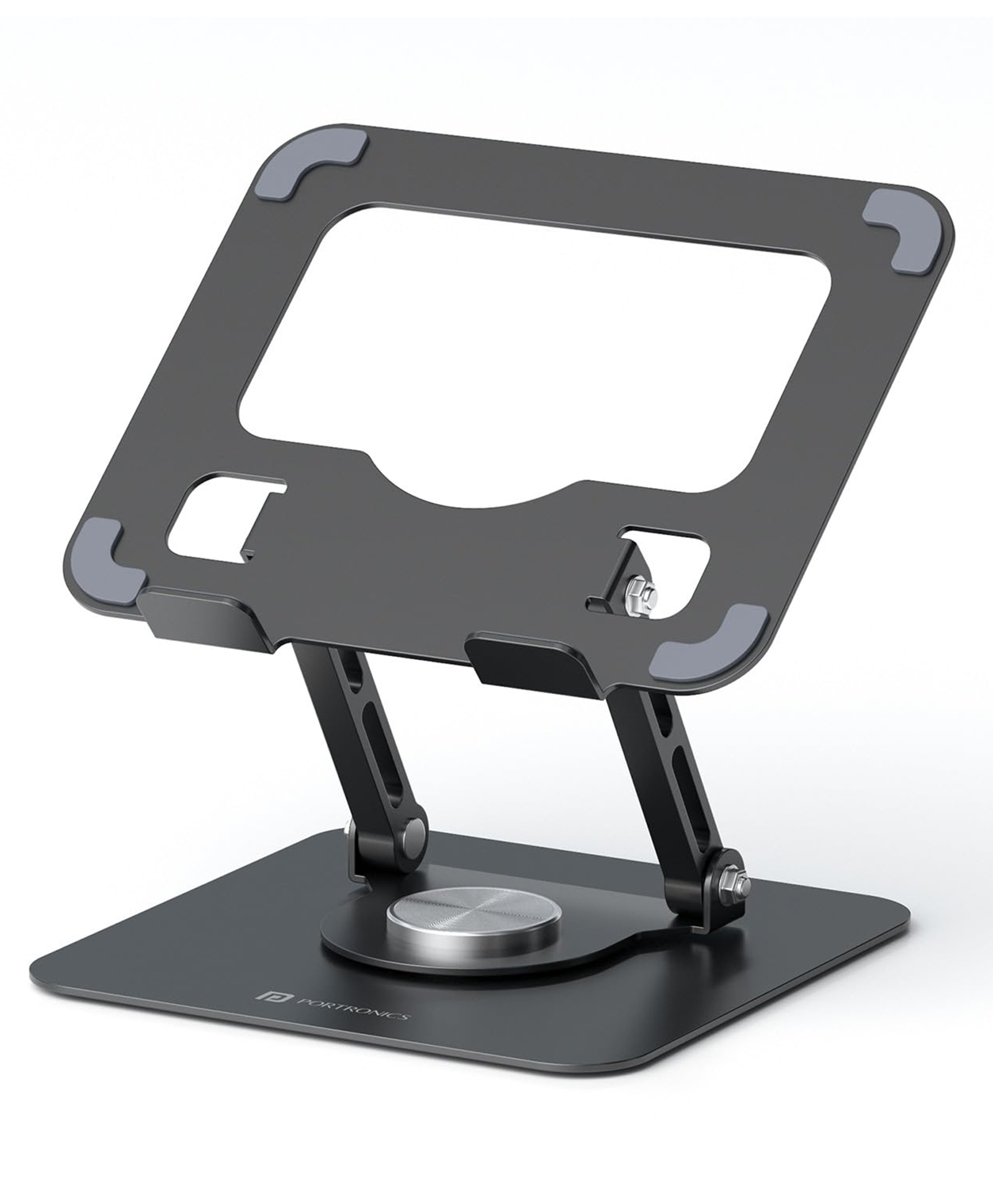 Portronics My Buddy A1, Metal Tablet Stand, 360° Rotating Base, Height & Angle Adjustable, Supports Up to 12 Inch Tablets & 5Kg Load, Foldable & Portable, Anti-Slip Pads (Grey)-image-20