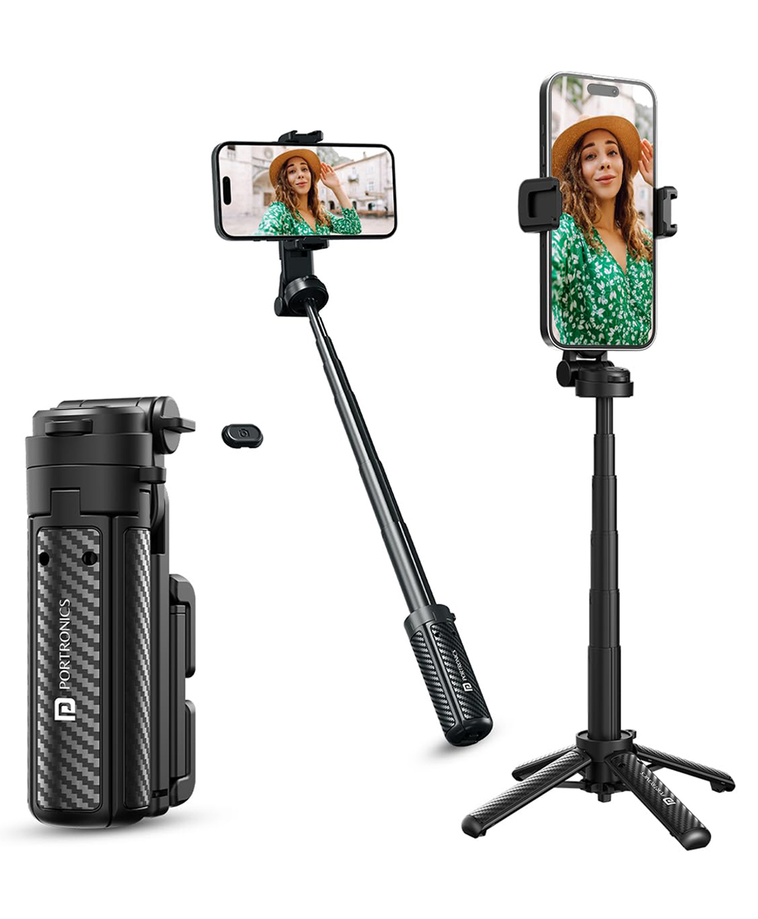 Portronics Lumistick Air 2-in-1 Smart Selfie Stick with Quadripod Stand, Detachable Bluetooth Remote,360° Rotation,Easy Angle Adjustment, Foldable, Travel-Friendly for Vlogging & Recording-image-2