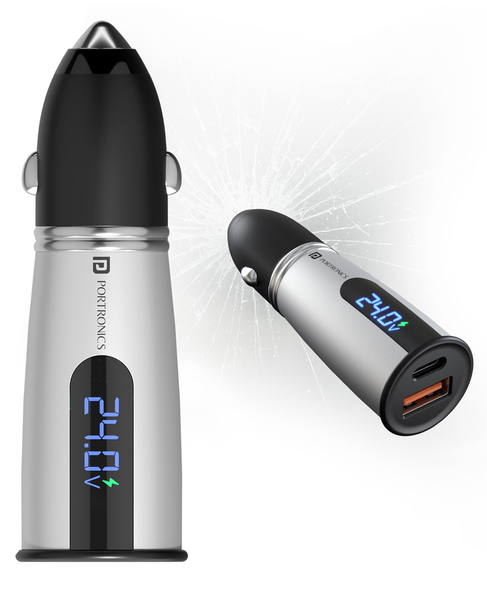 Portronics Car Power Armour 55.5W Fast Car Charger with Emergency Glass Breaker, 33W Type-C PD, 22.5W USB-A Port, LED Display for Voltage Monitoring, for Smartphones, iPhones, Tablets, Earbuds & More-image-10