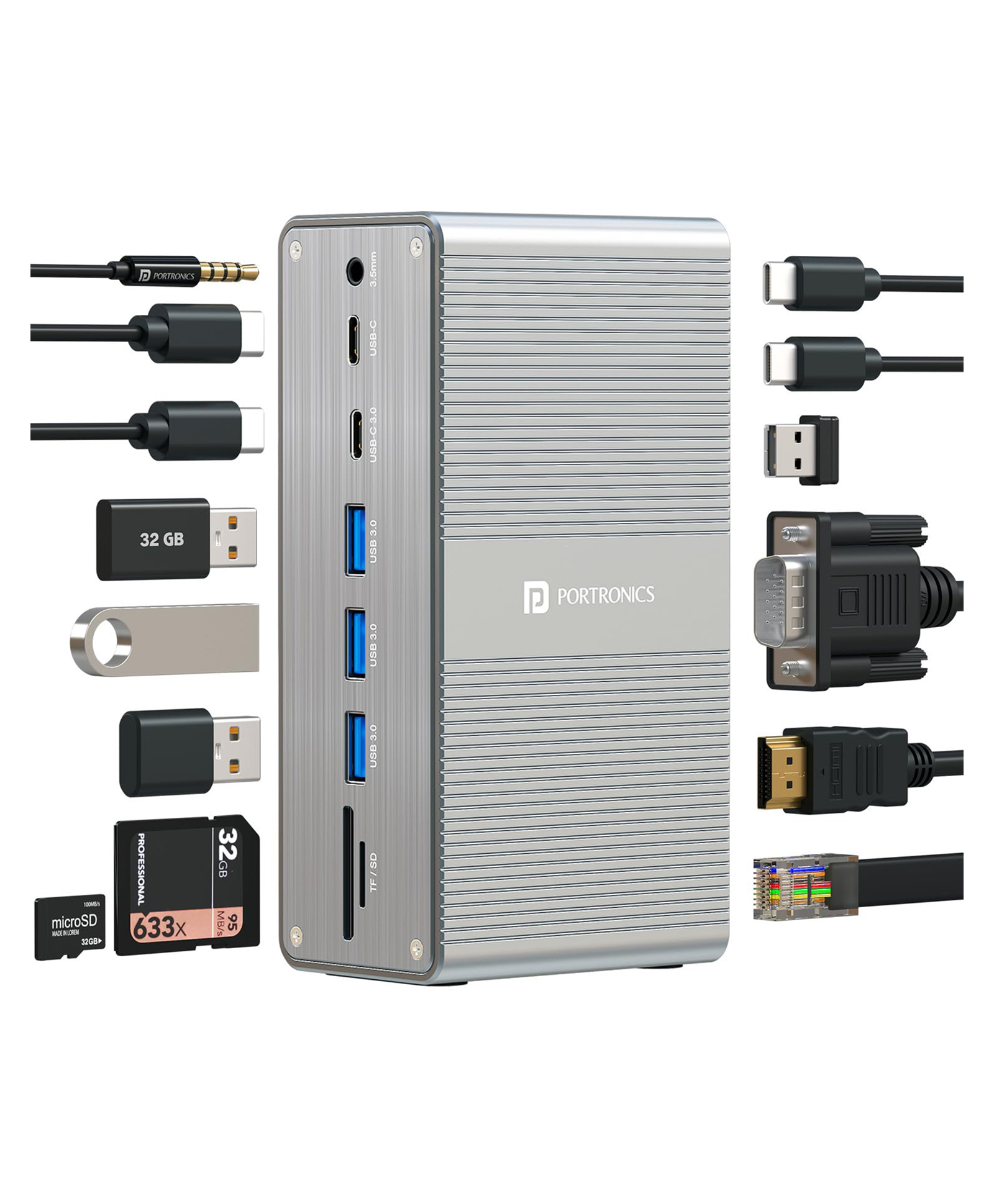 Portronics Mport Vault 13-in-1 USB-C Metal Docking Station, 100W PD Charging, 4K@30Hz HDMI, 1080P VGA, 4× USB 3.0, Gigabit Ethernet, SD/microSD 3.0, USB-C 3.0 & 2.0, 3.5mm Aux, For Windows & macOS-image-26