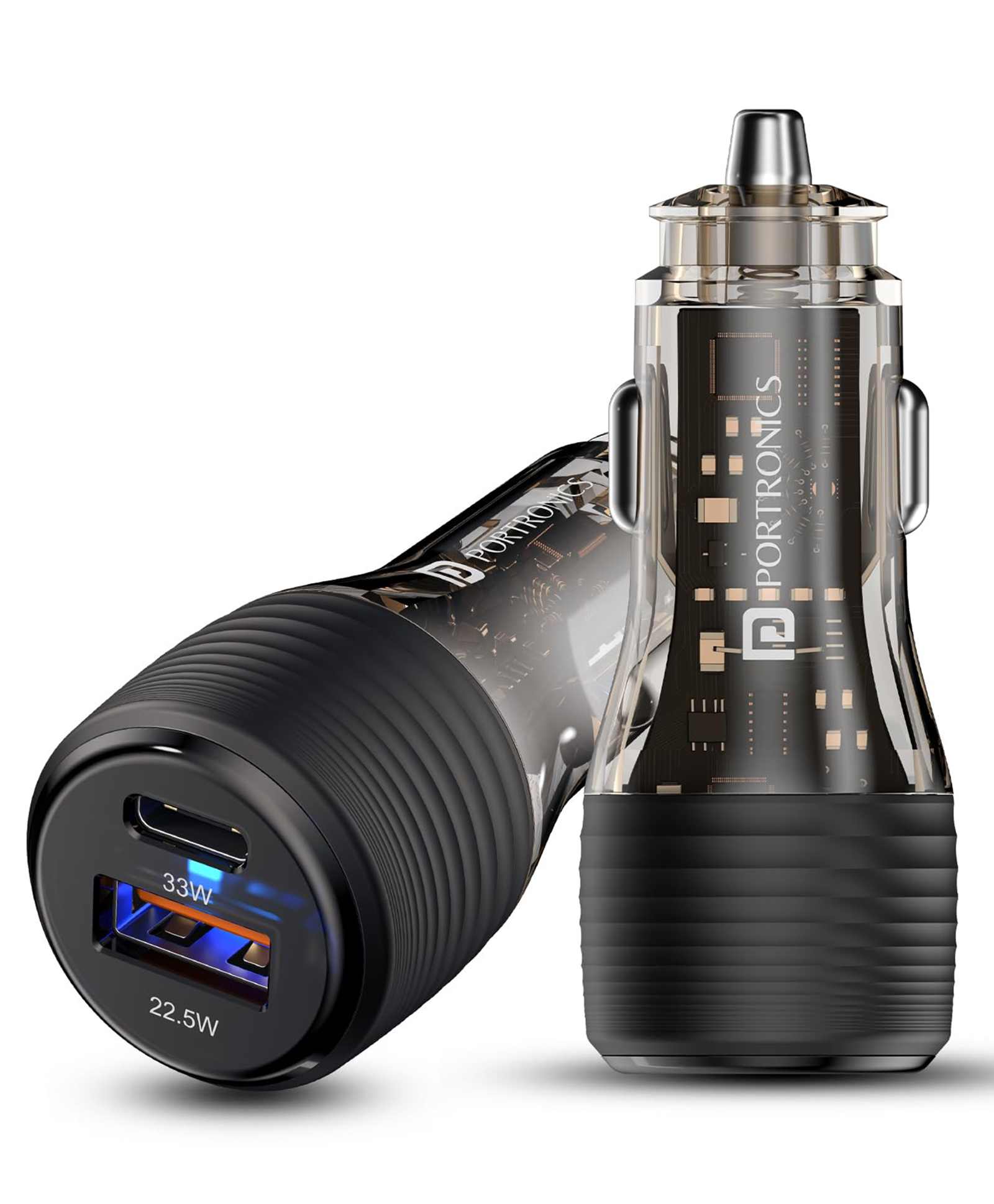 Portronics Car Power View Plus 55.5W Transparent Car Charger, Dual Port Fast Car Charger with 33W Type-C PD & 22.5W USB-A, Charge 2 Devices Simultaneously, for Smartphones, iPhones, Tablets, Earbuds-image-9