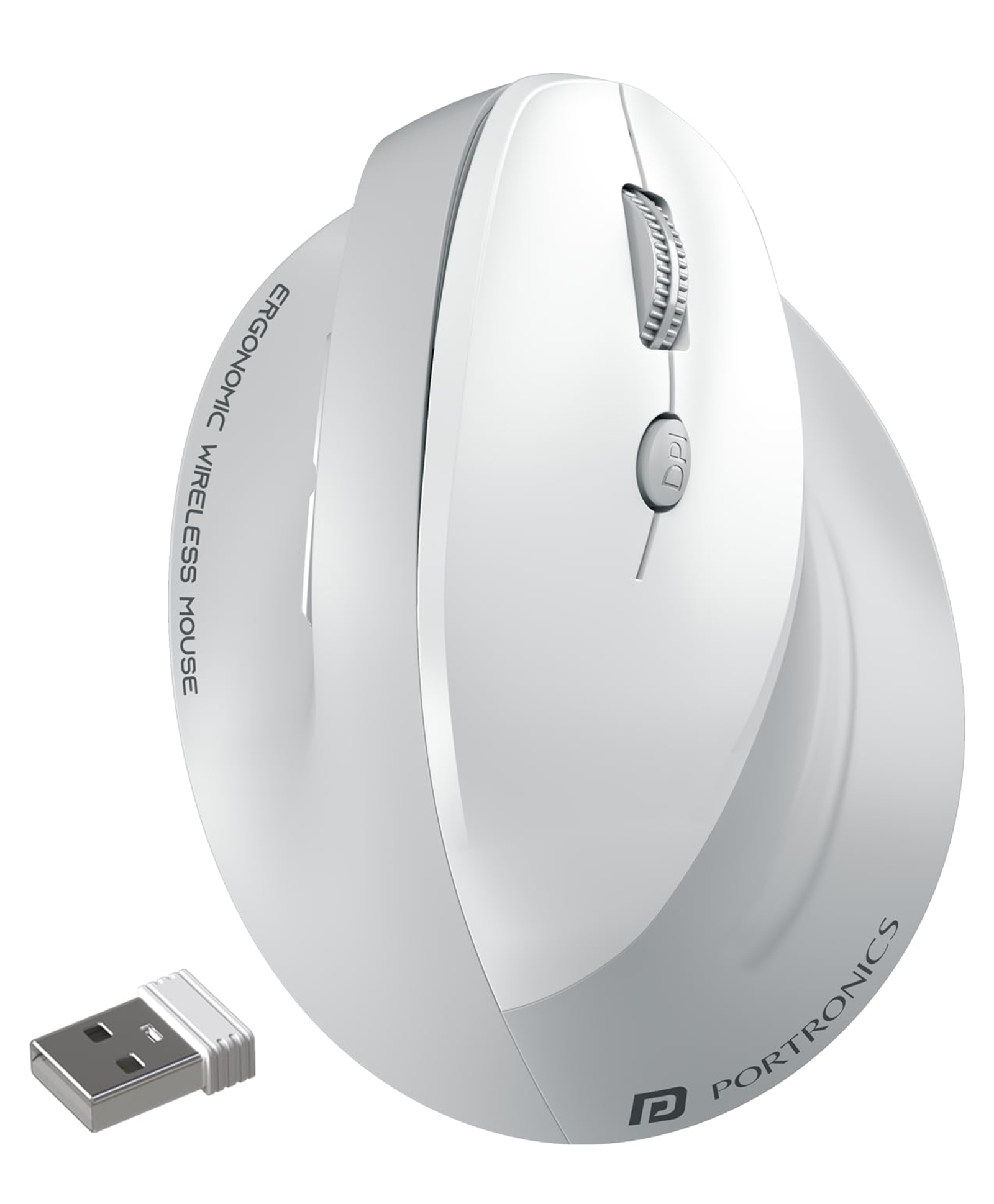Portronics Toad Ergo 4 Vertical Wireless Bluetooth Mouse, Dual Mode(2.4GHz+BT), Upto 4000 DPi, 6 Button Control, Rechargeable Battery, Noise-Free Clicking, Multi-Device Pair, Ergonomic Design (White)-picture-11
