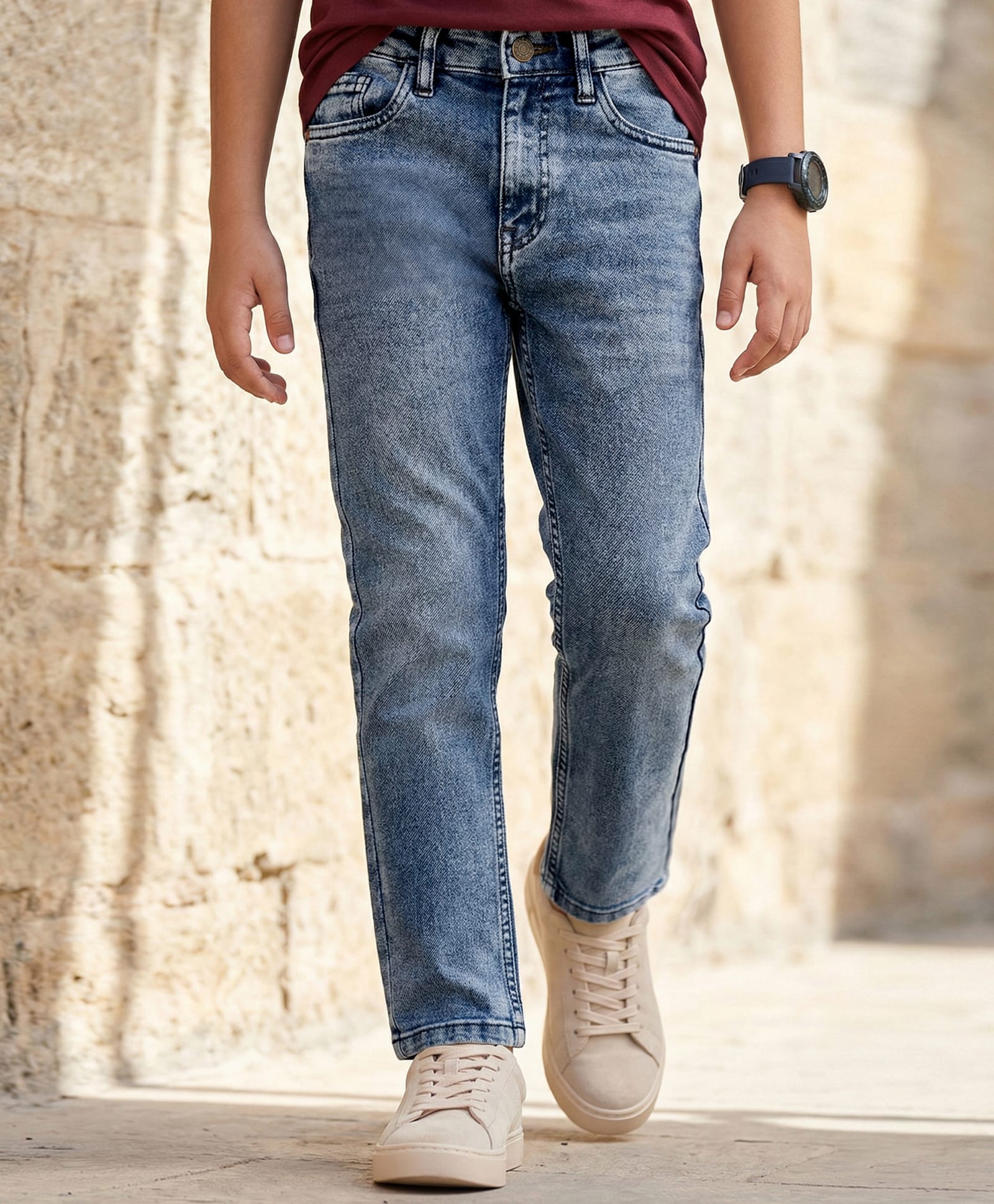 Pine Kids Woven Full Length Solid Denim Jeans - Blue-picture-23