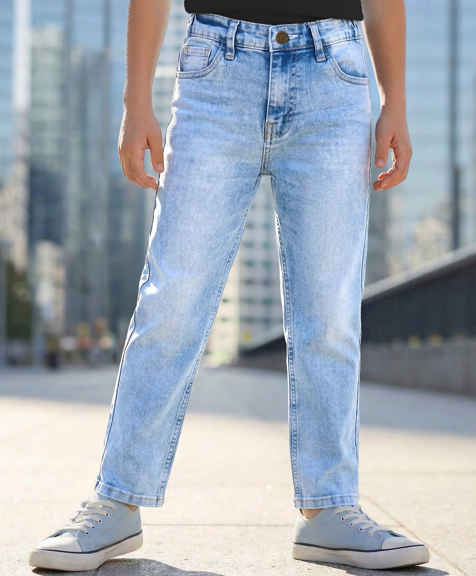 Pine Kids Full Length Washed Denim Jeans - Light Blue-picture-10