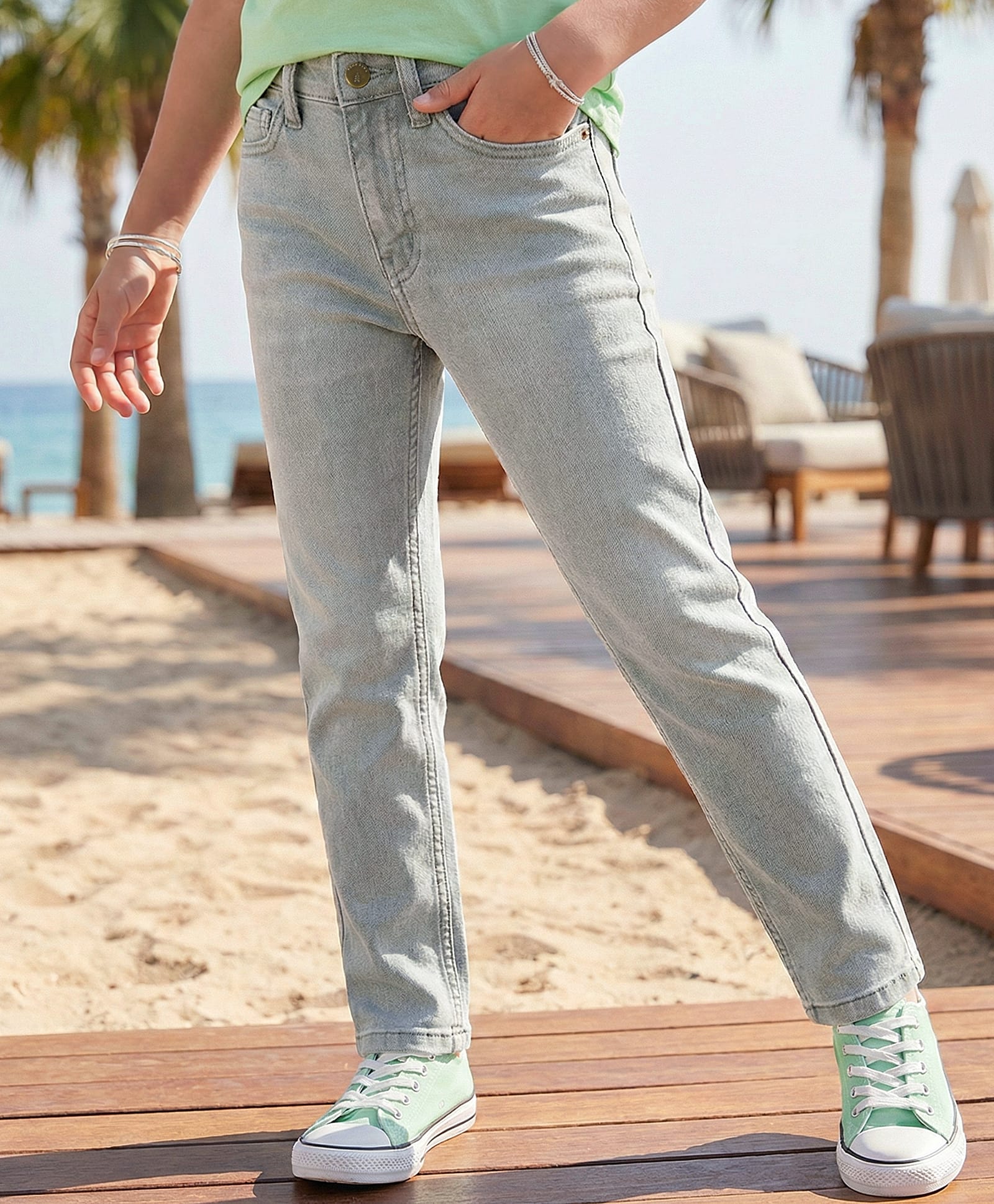 Pine Kids Denim Woven Full Length Washed Jeans - Grey-picture-25