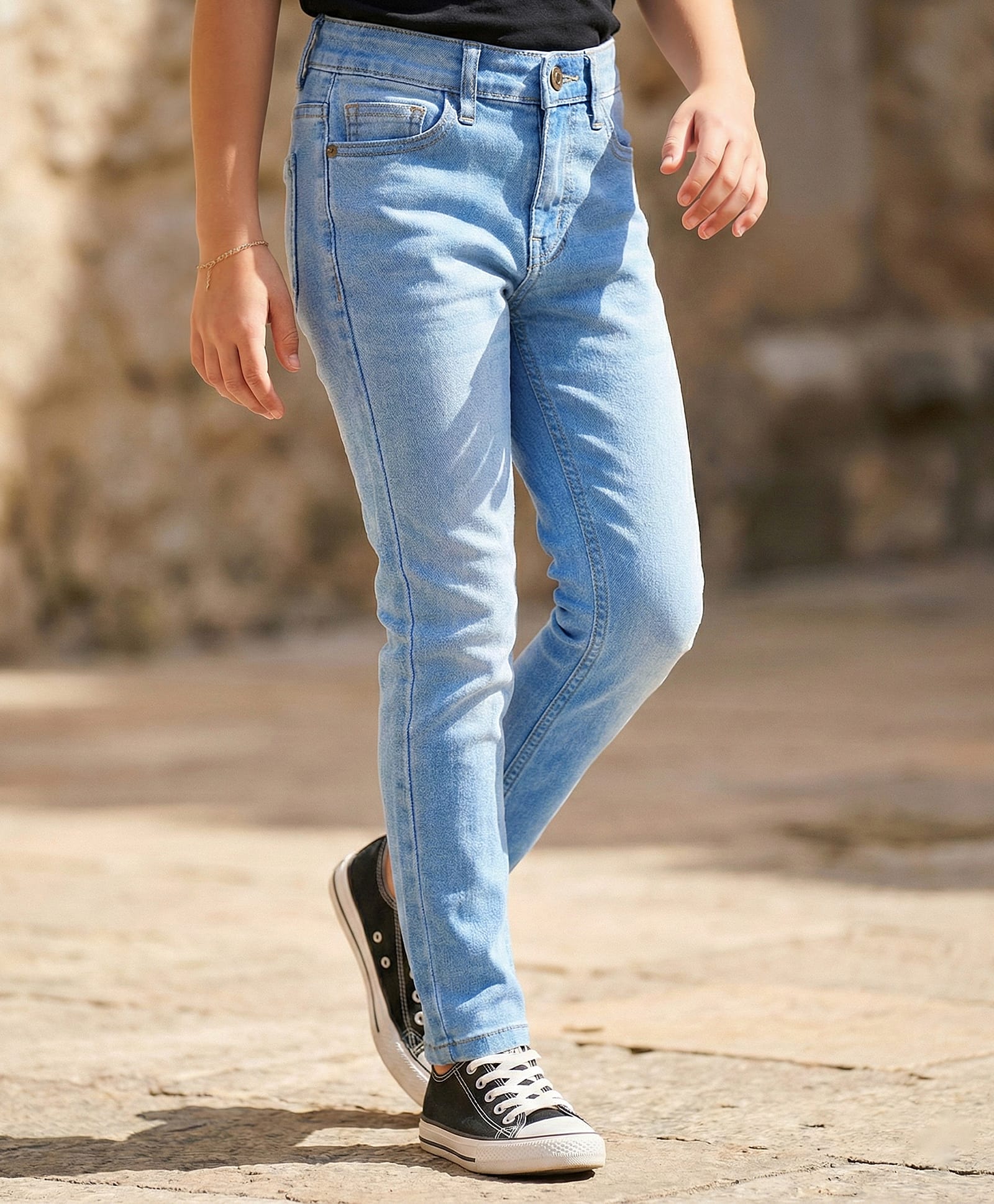 Pine Kids Denim Woven Full Length Washed Jeans - Light Blue-picture-37
