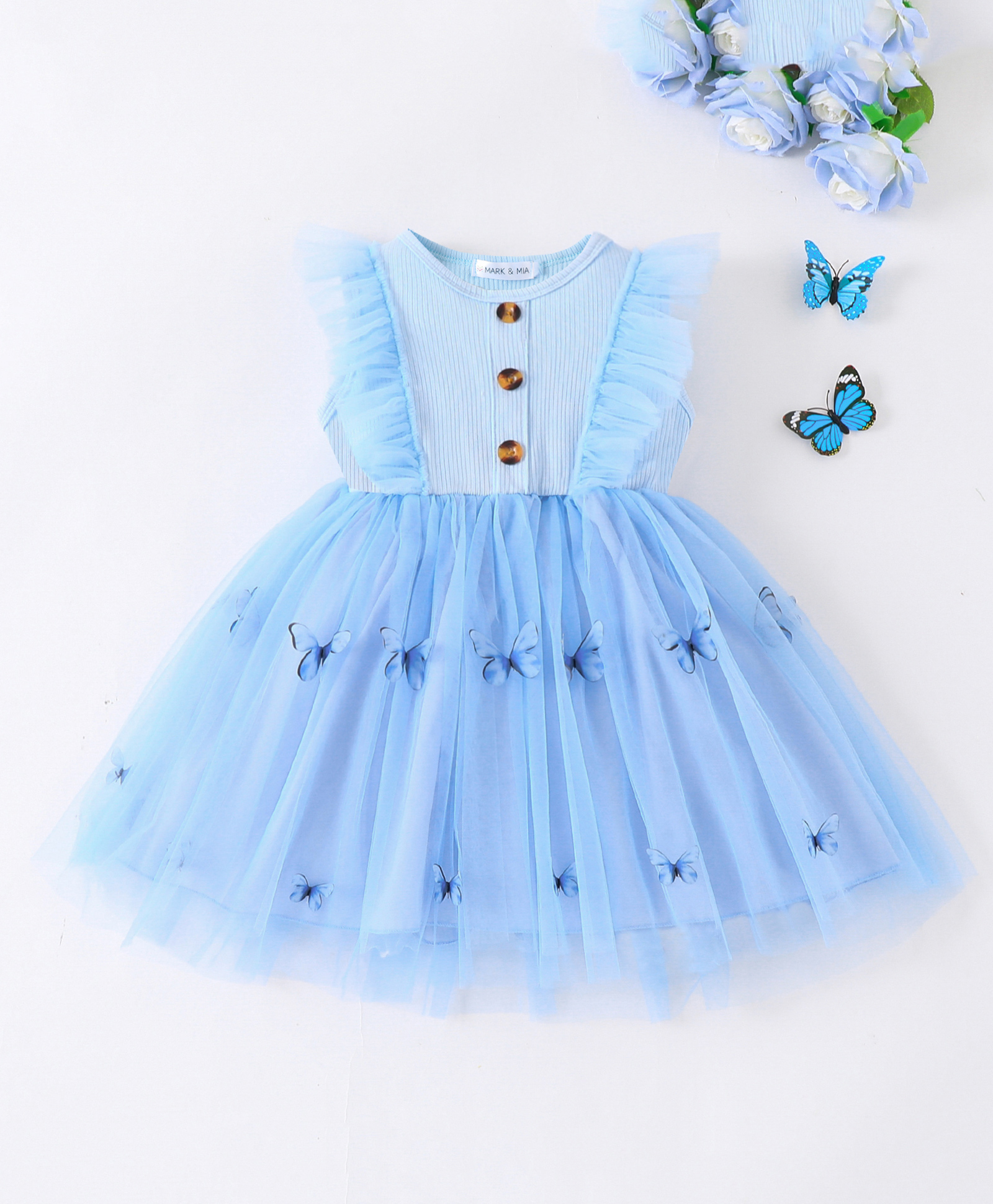 Mark & Mia Sleeveless Party Dress With Butterfly Applique - Light Blue-image-38