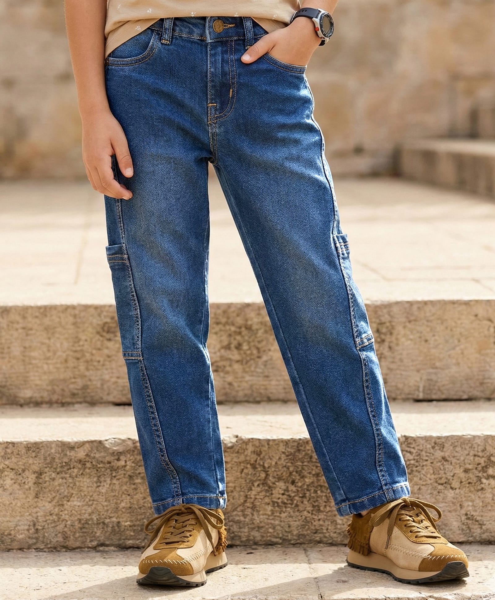 Pine Kids Denim Woven Full Length Cut N Sew Washed Jeans - Blue-picture-11
