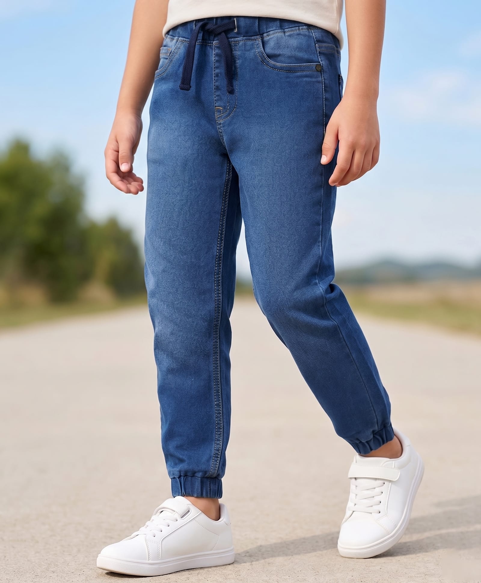 Pine Kids Woven Full Length Solid Denim Jeans - Blue-picture-36