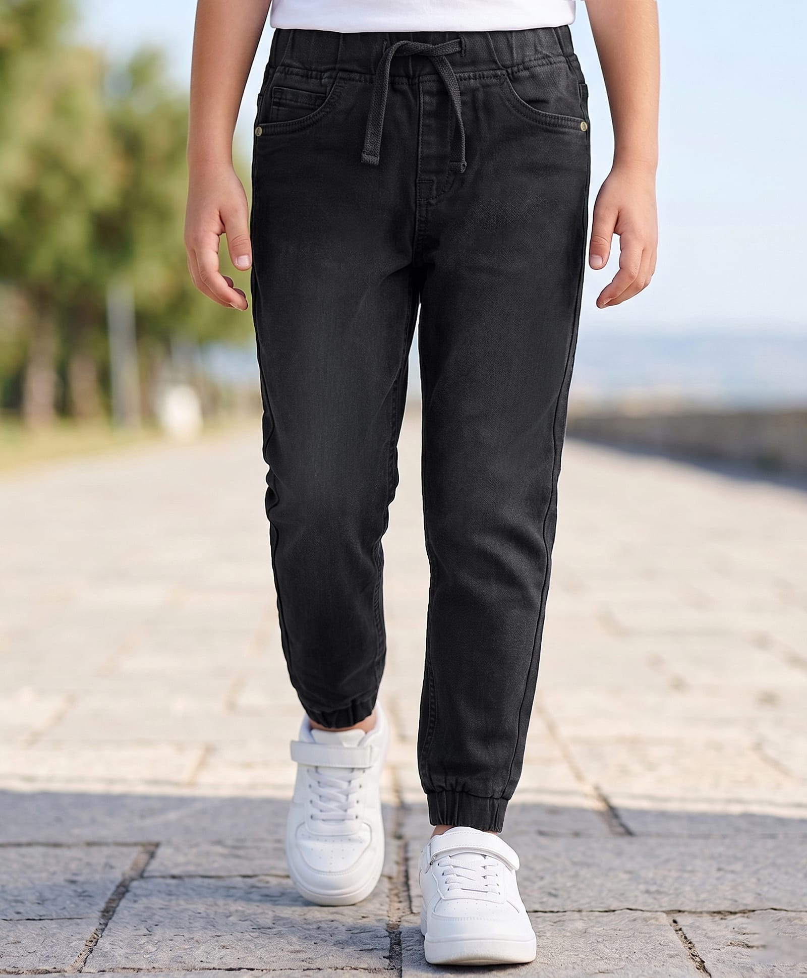 Pine Kids Woven Full Length Solid Denim Jeans - Black-picture-28