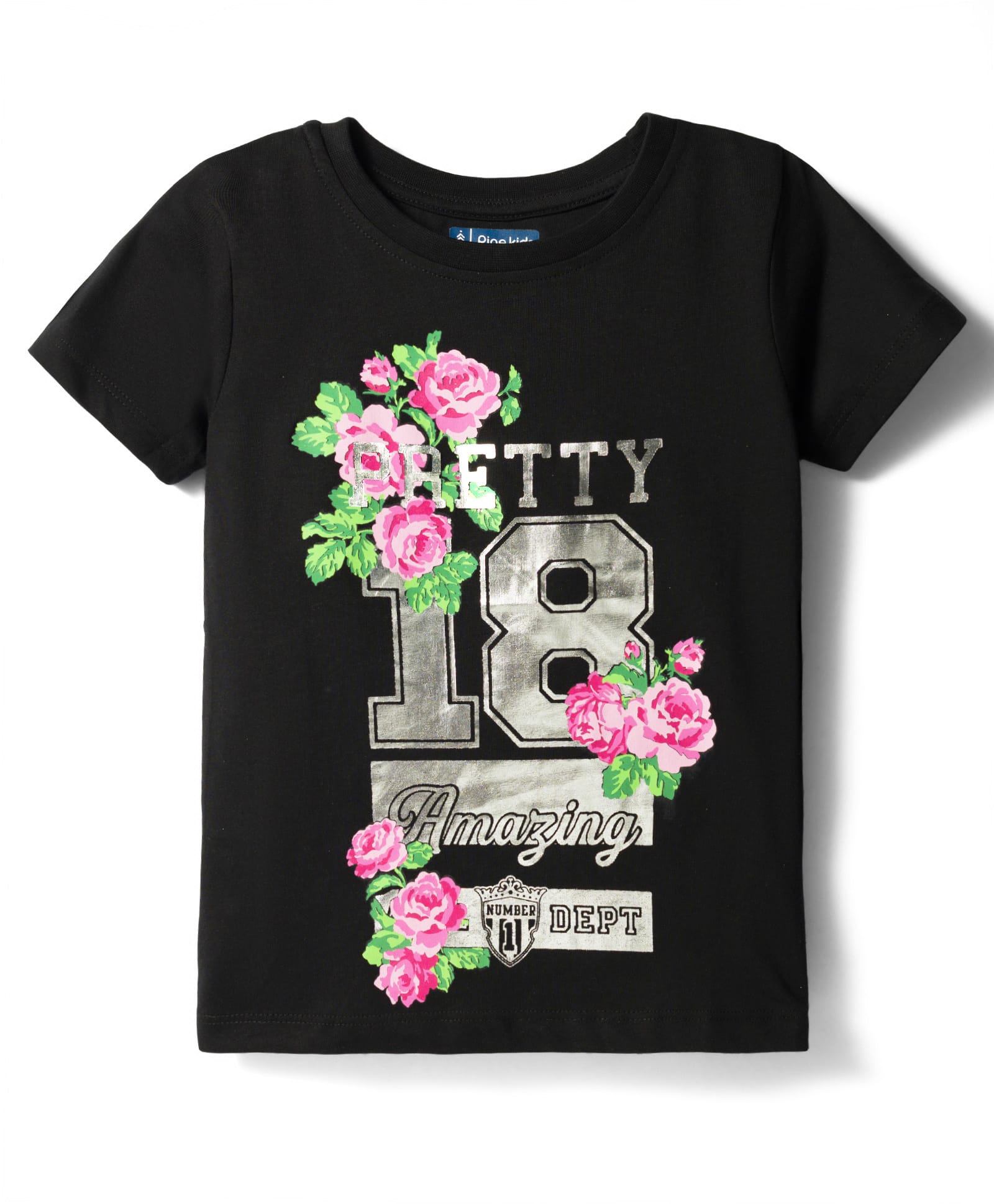 Pine Kids 100% Cotton Knit Half Sleeves Floral Printed T-Shirt - Black-image-30