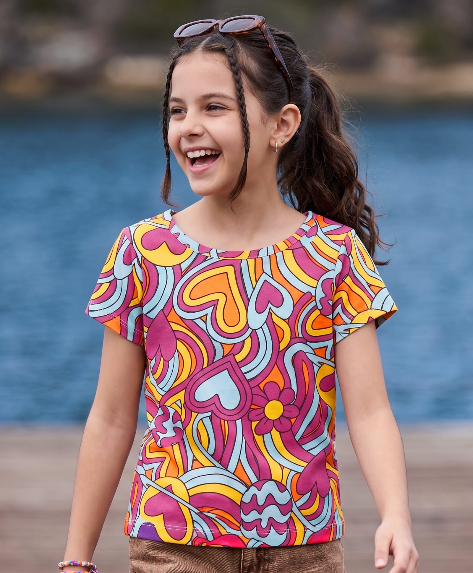 Pine Kids Cotton Knit T-Shirt Round Neck Short Sleeves Hearts Print Multicolor 6-7 Years-image-35