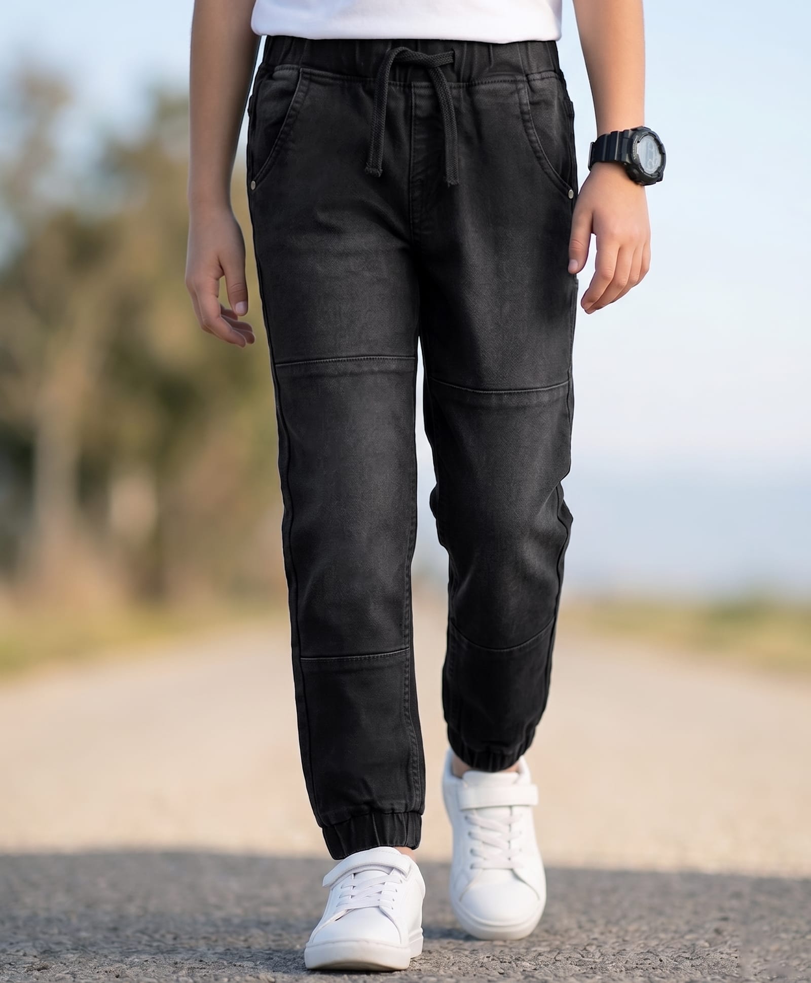 Pine Kids Woven Full Length Solid Denim Jeans - Black-picture-29