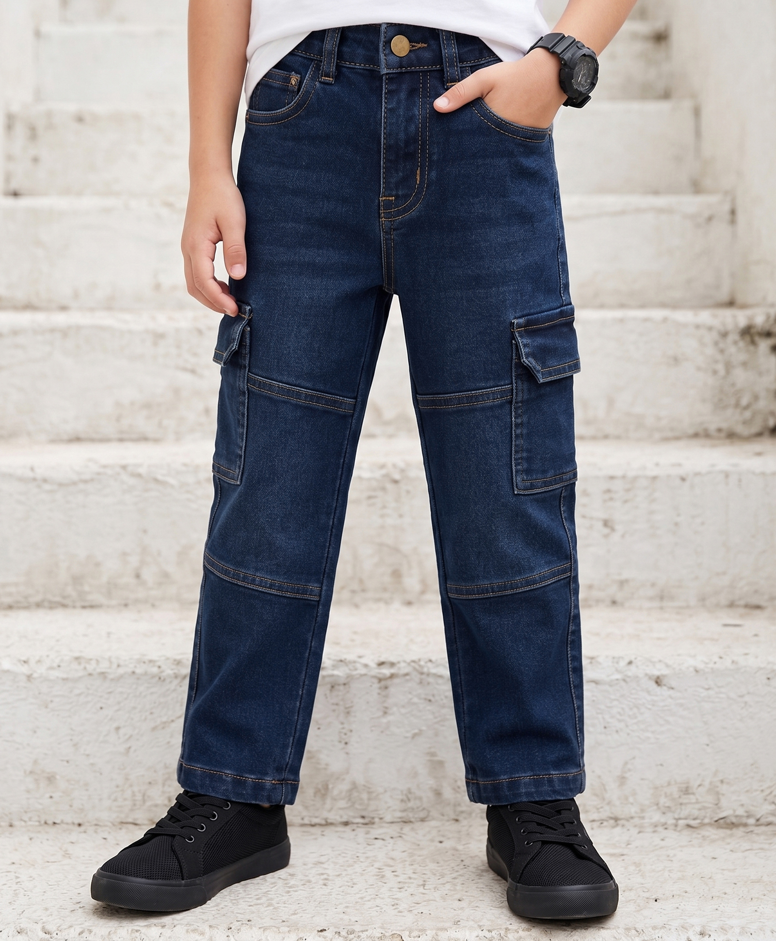 Pine Kids Denim Woven Full Length Solid Colour Jeans with Pockets - Blue-picture-14