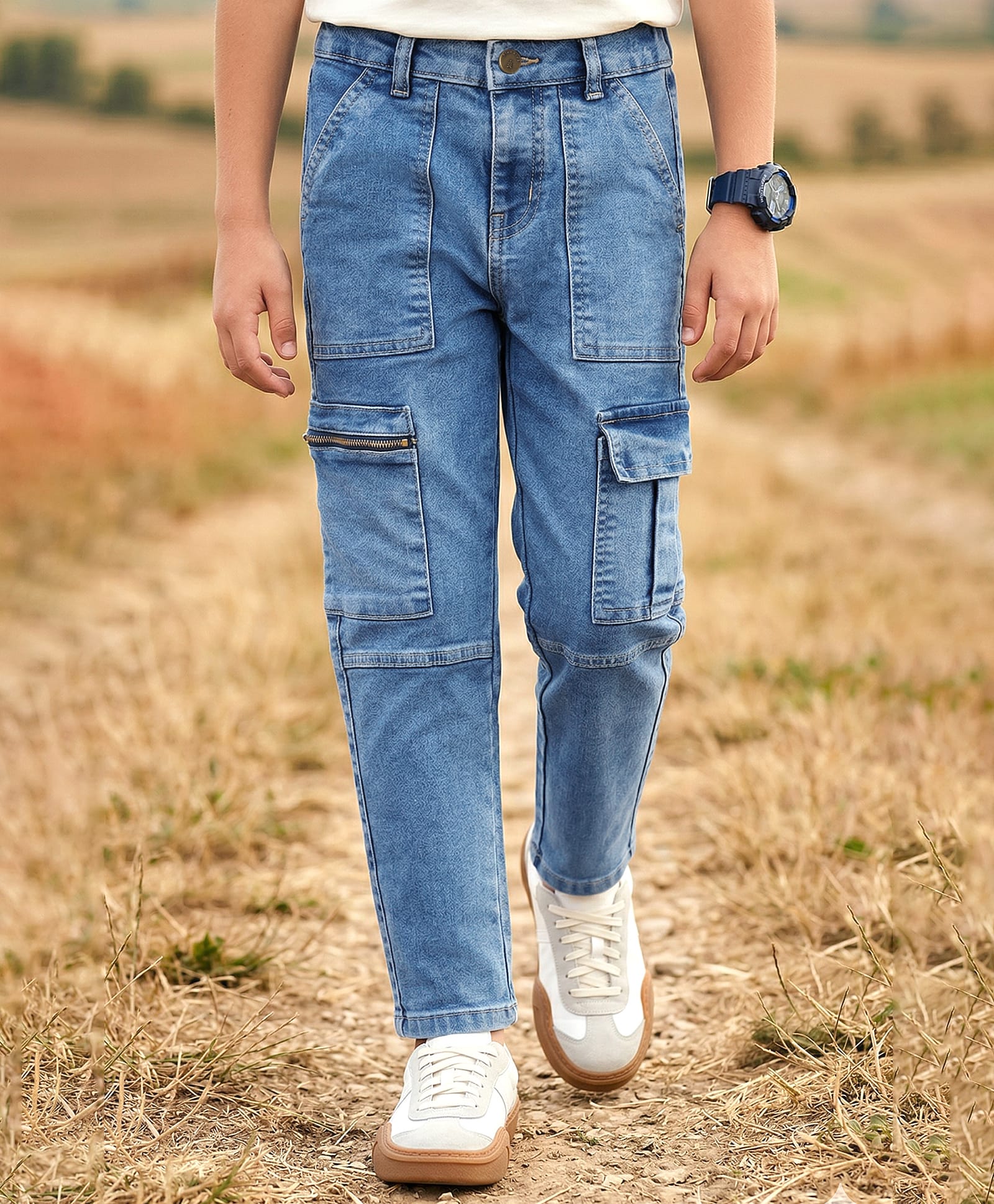 Pine Kids Denim Woven Full Length Cut & Sew Solid Color Jeans with Pocket - Blue-picture-25