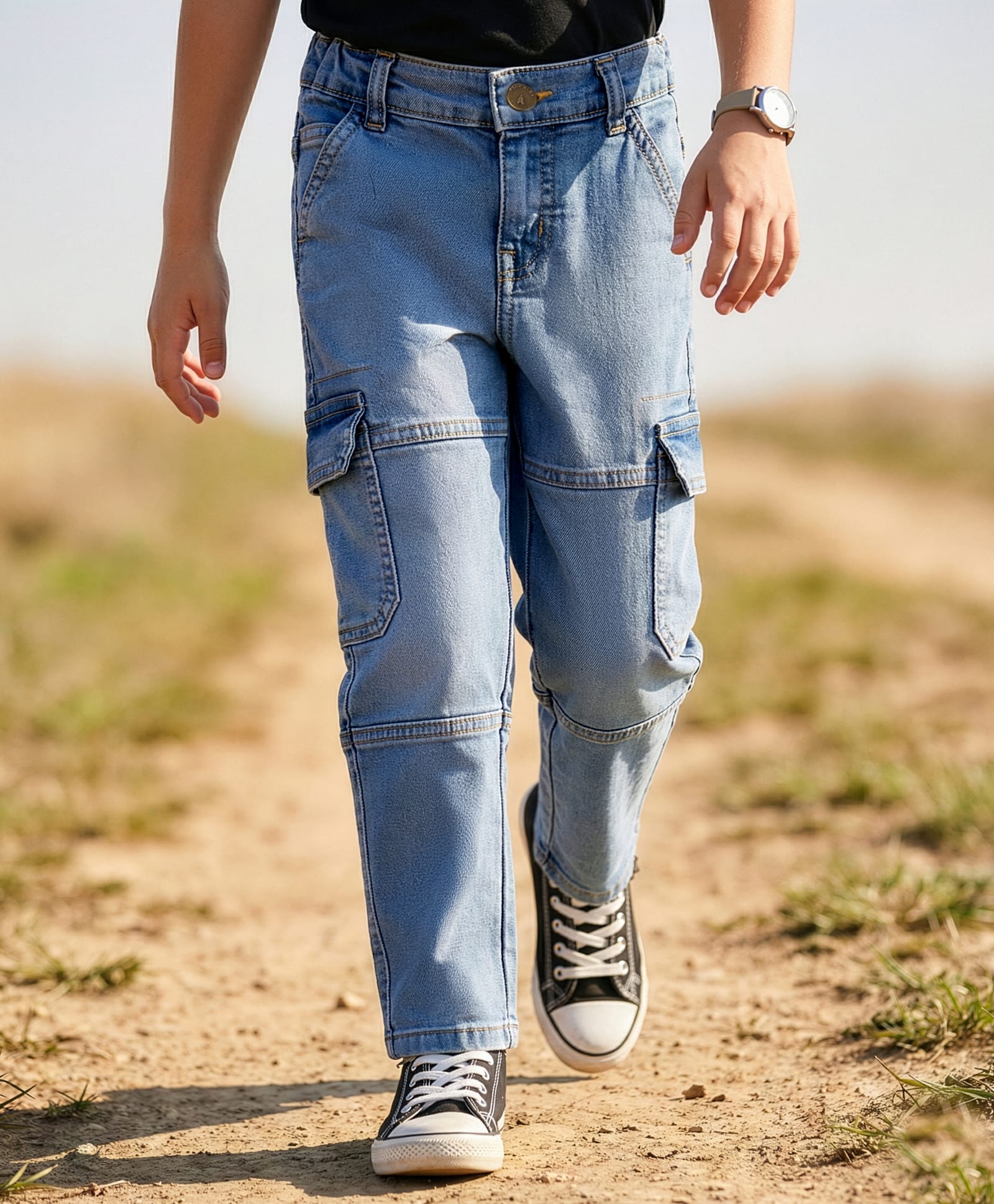 Pine Kids Denim Woven Cut N Sew Jeans With Pockets - Blue