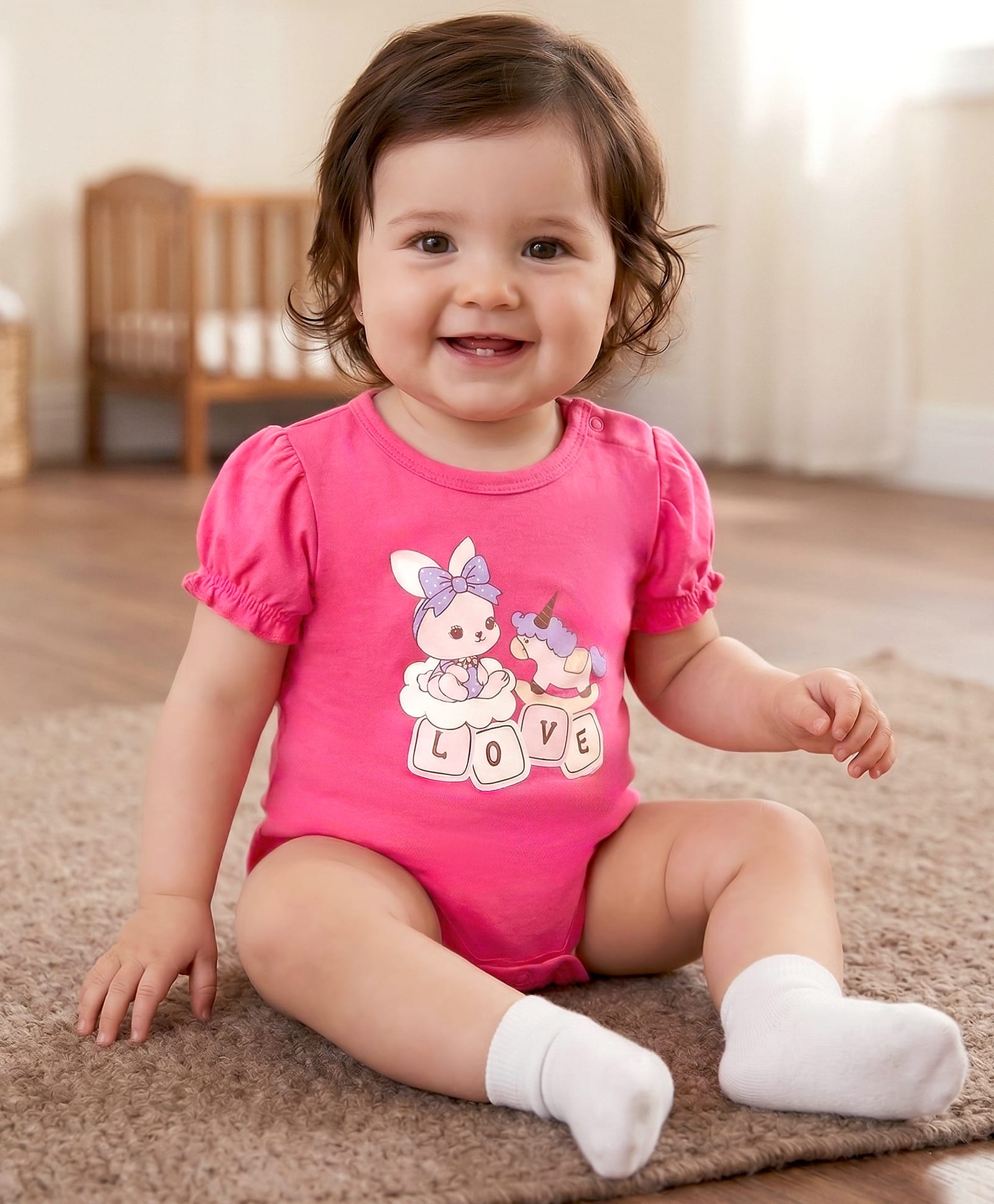 Babyoye 100% Cotton Knit With Eco Jiva Finish Half Sleeves Bunny Printed Onesie - Pink-picture-49