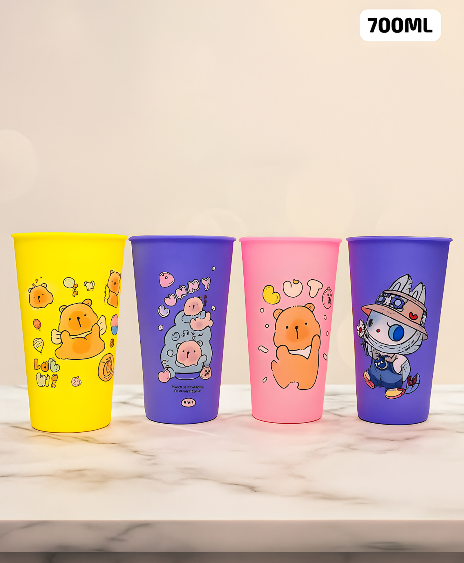 SCHOOLISH 700ML Adorable Cartoon Printed Cups, BPA-free plastic with a cute design, smooth finish, and convenient straw lid. and great for juices, milk, or water - PACK OF 1 - COLOR MAY VARY-image-5