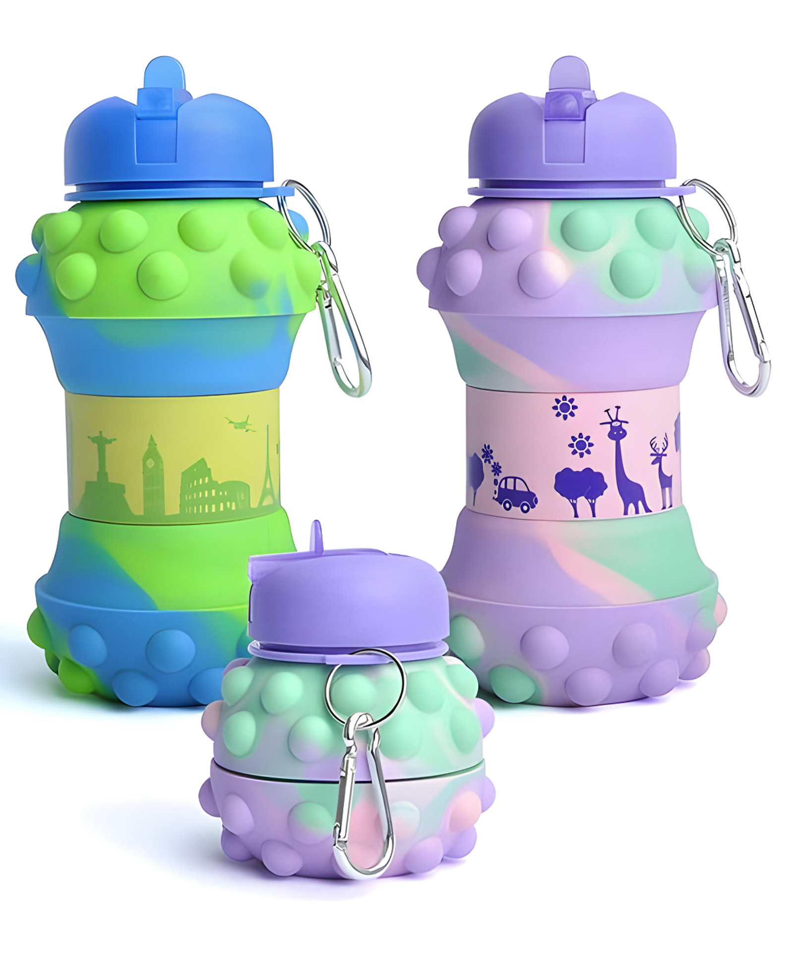 SCHOOLISH Collapsible Silicone Water Bottle Leak-Proof, BPA-Free, Soft & Durable, Foldable with Carabiner Hook | Dotted Design Perfect for School, Sports, Outdoor - PACK OF 1 - COLOR MAY VARY-image-18