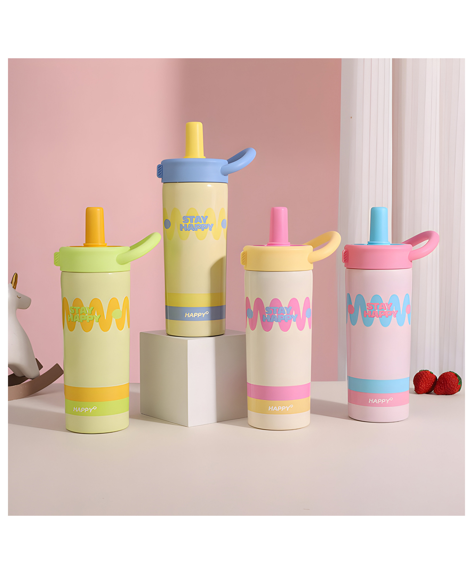 SCHOOLISH 650ML Portable Cute Travel Tumbler Stainless Steel Vacuum Bottle Flask with Straw Drinking Silicone Handle for Kids - PACK OF 1 - COLOR MAY VARY-image-8