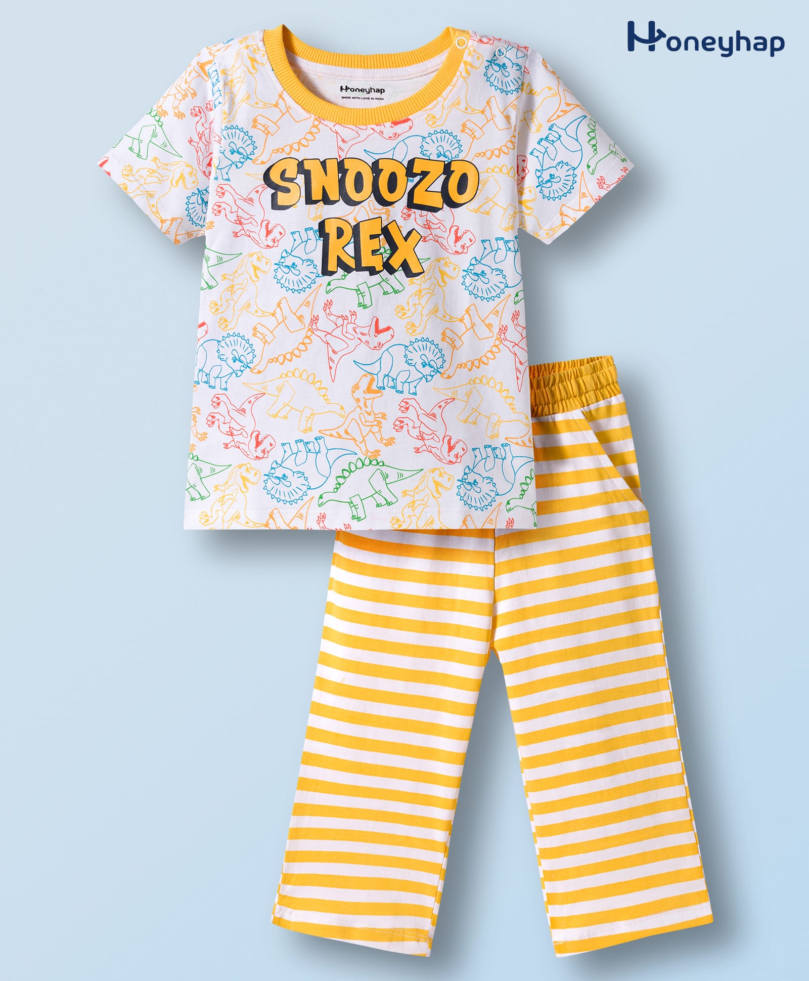 Honeyhap Premium 100% Cotton Knit Half Sleeves Night Suit With Bio Finish & Dino Print - Snap Dragon-image-44