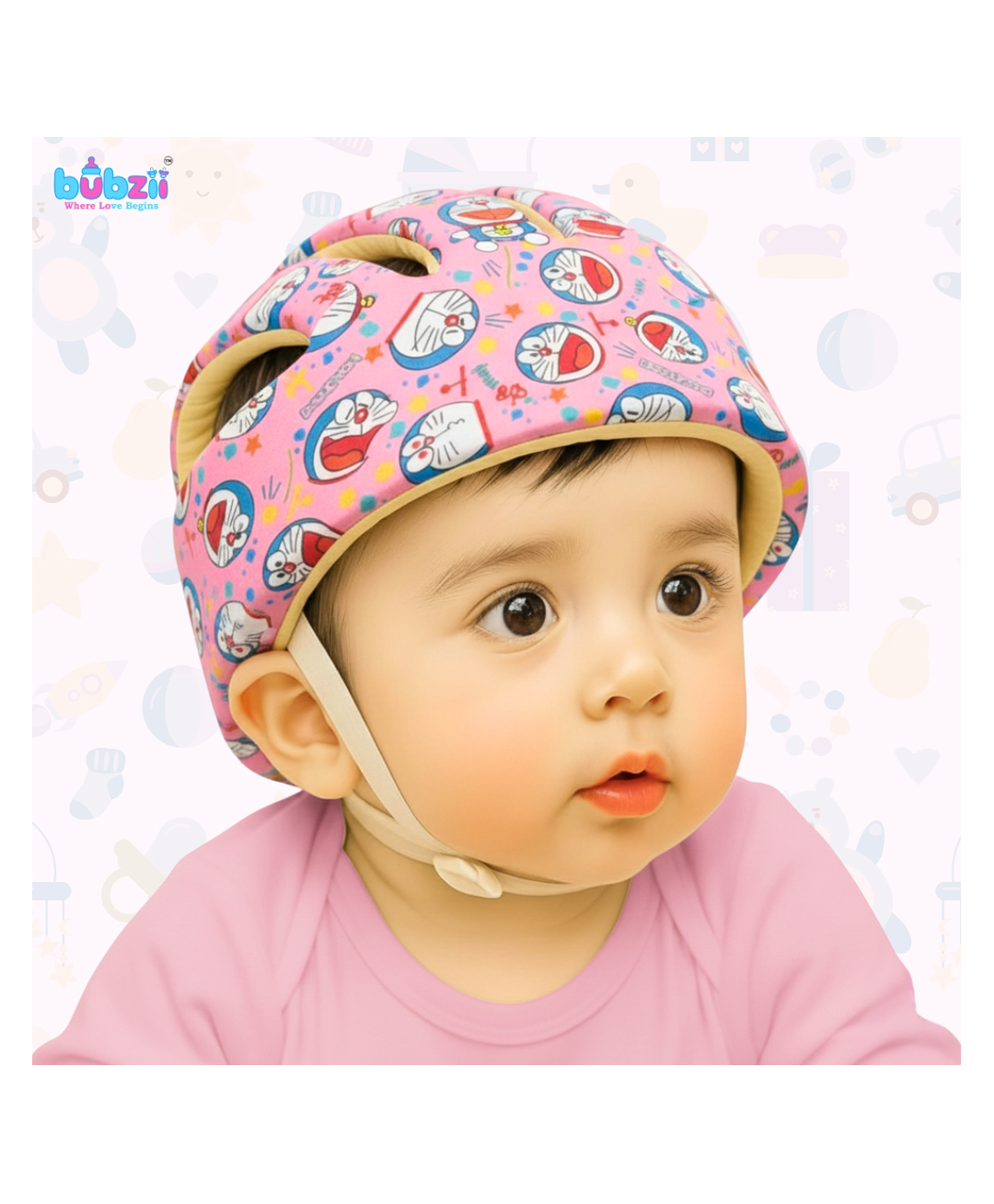 Bubzii Baby Safety Helmet with Cooling Enhanced Protection Helmet with Adjustable Strap Soft Padding Breathable Design - Pink-picture-18