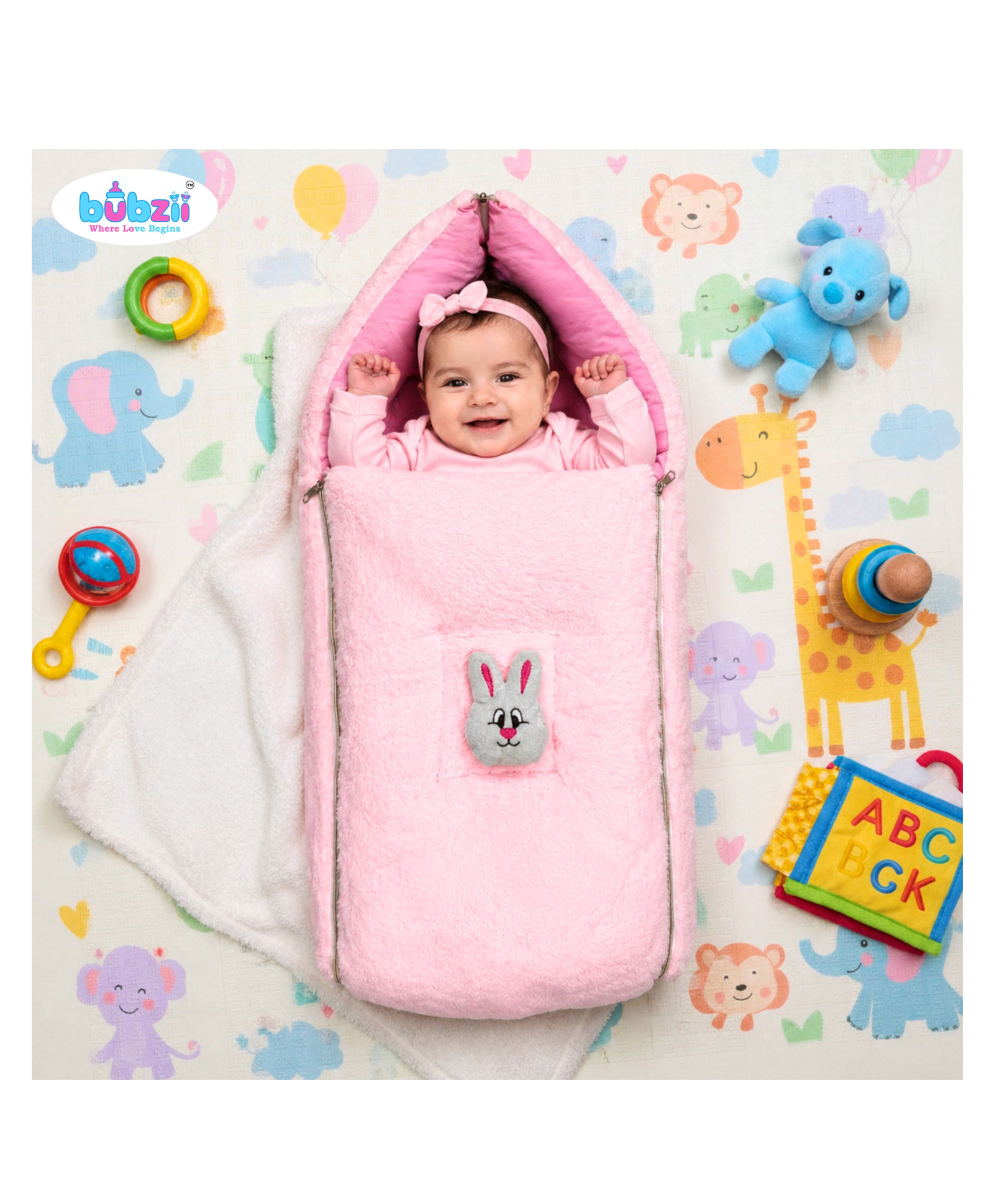 BUBZII Baby Velvet Sleeping Bag Soft, Safe & Cozy Sleep Haven for New borns (0 to 12 Months) Charming Pink-image-13
