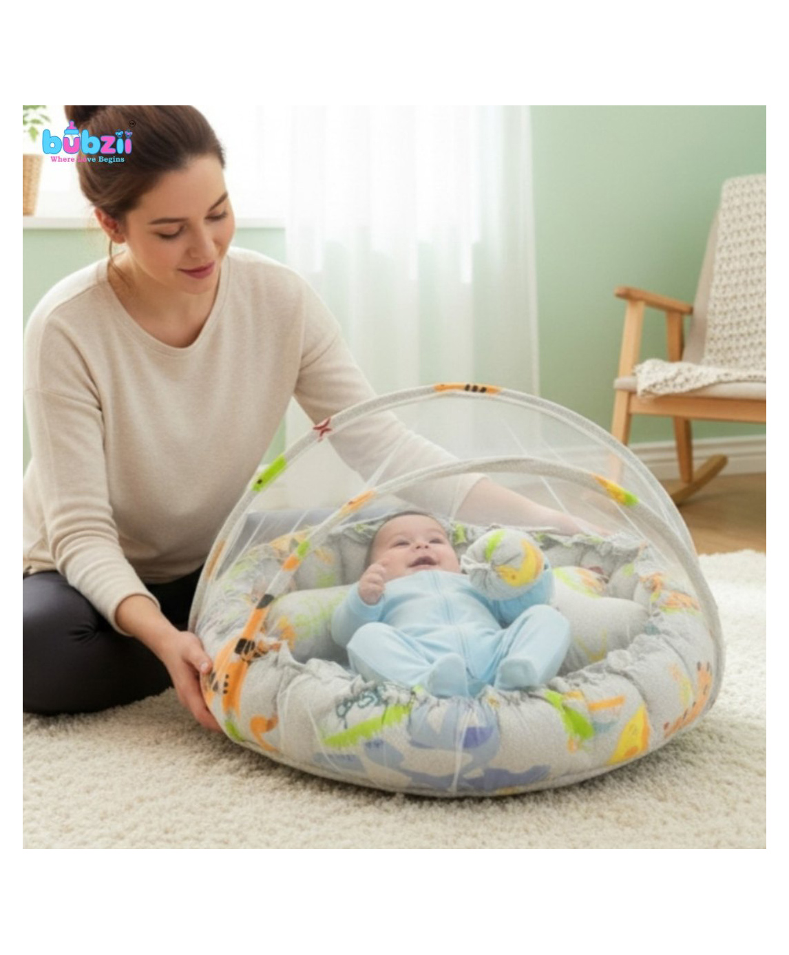 Bubzii 3 in 1 Round Baby Bed with Mosquito Net Soft, Safe & Cozy Sleep-image-44