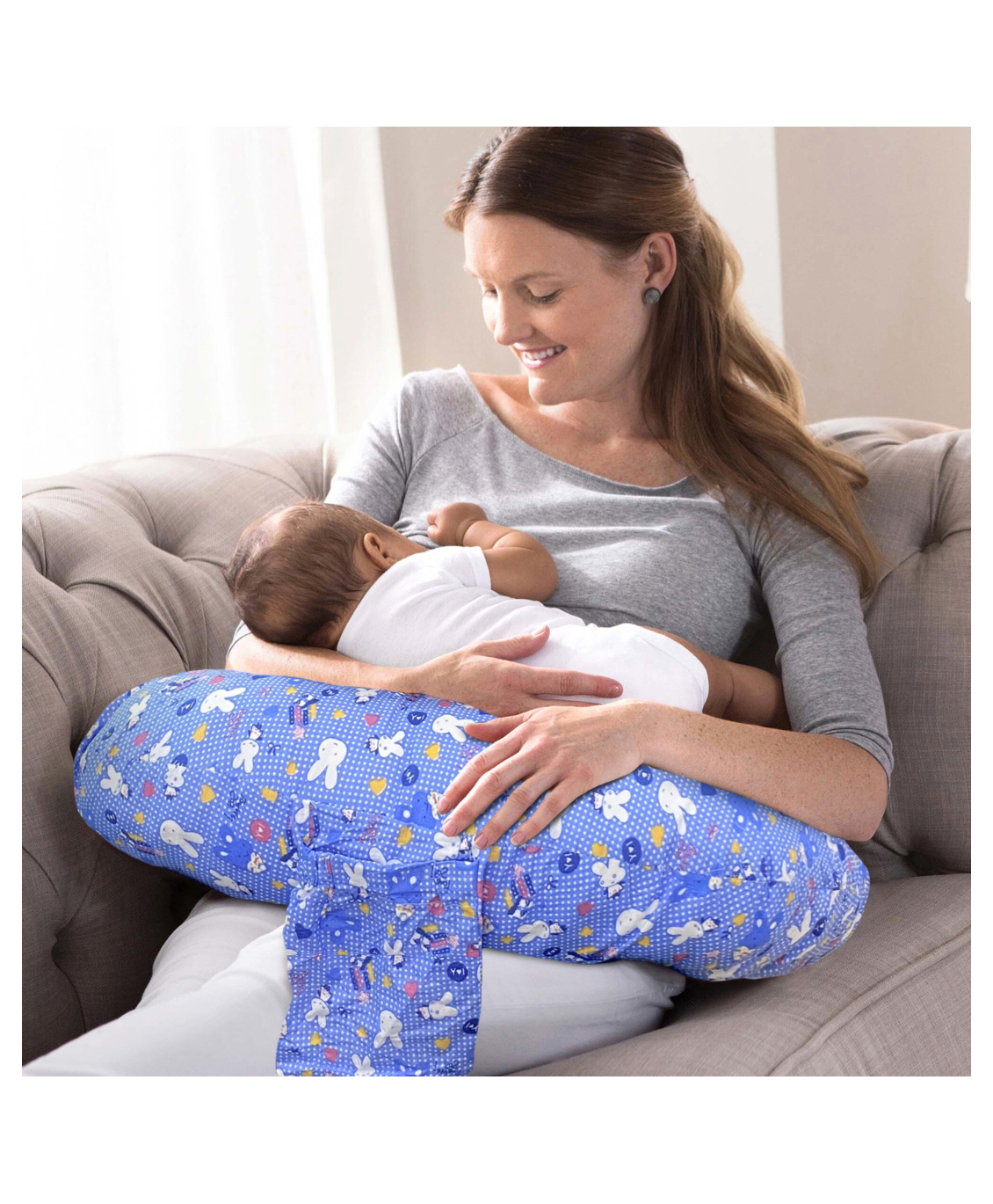 Bubzii Breastfeeding Nursing Pillow Smart U Shaped for Secure Feeding & Snug Support Cotton Feeding Pillow - Blue-image-29