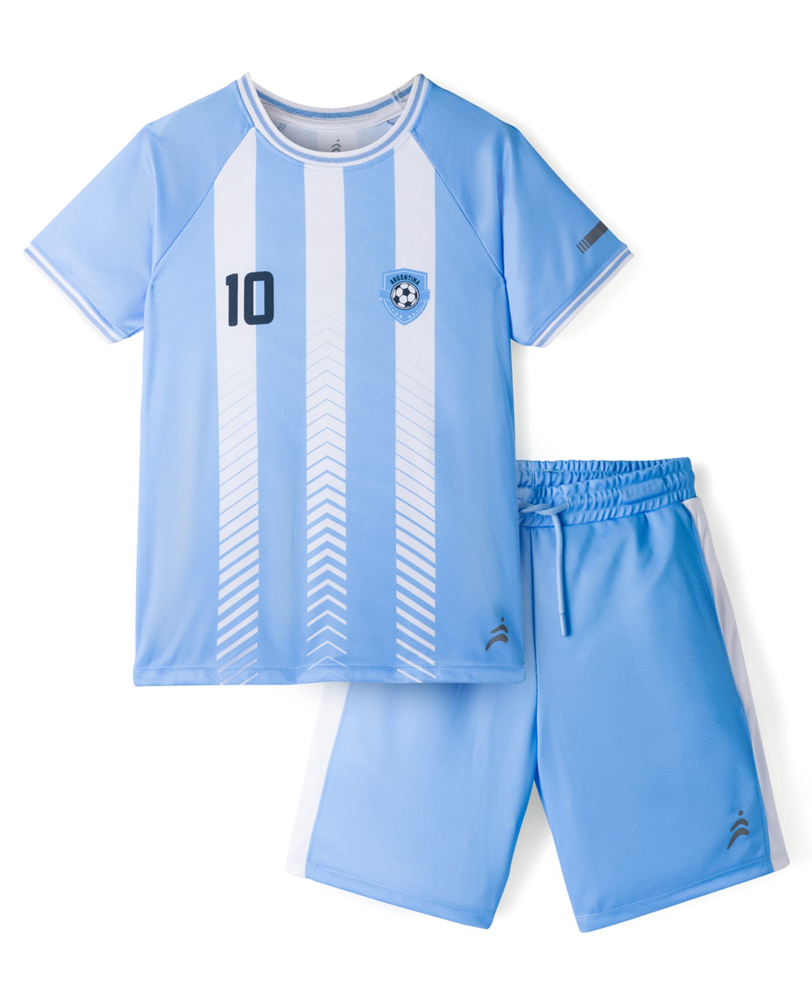 Pine Active Half Sleeves Tee with Shorts Argentina Football Set - White & Blue