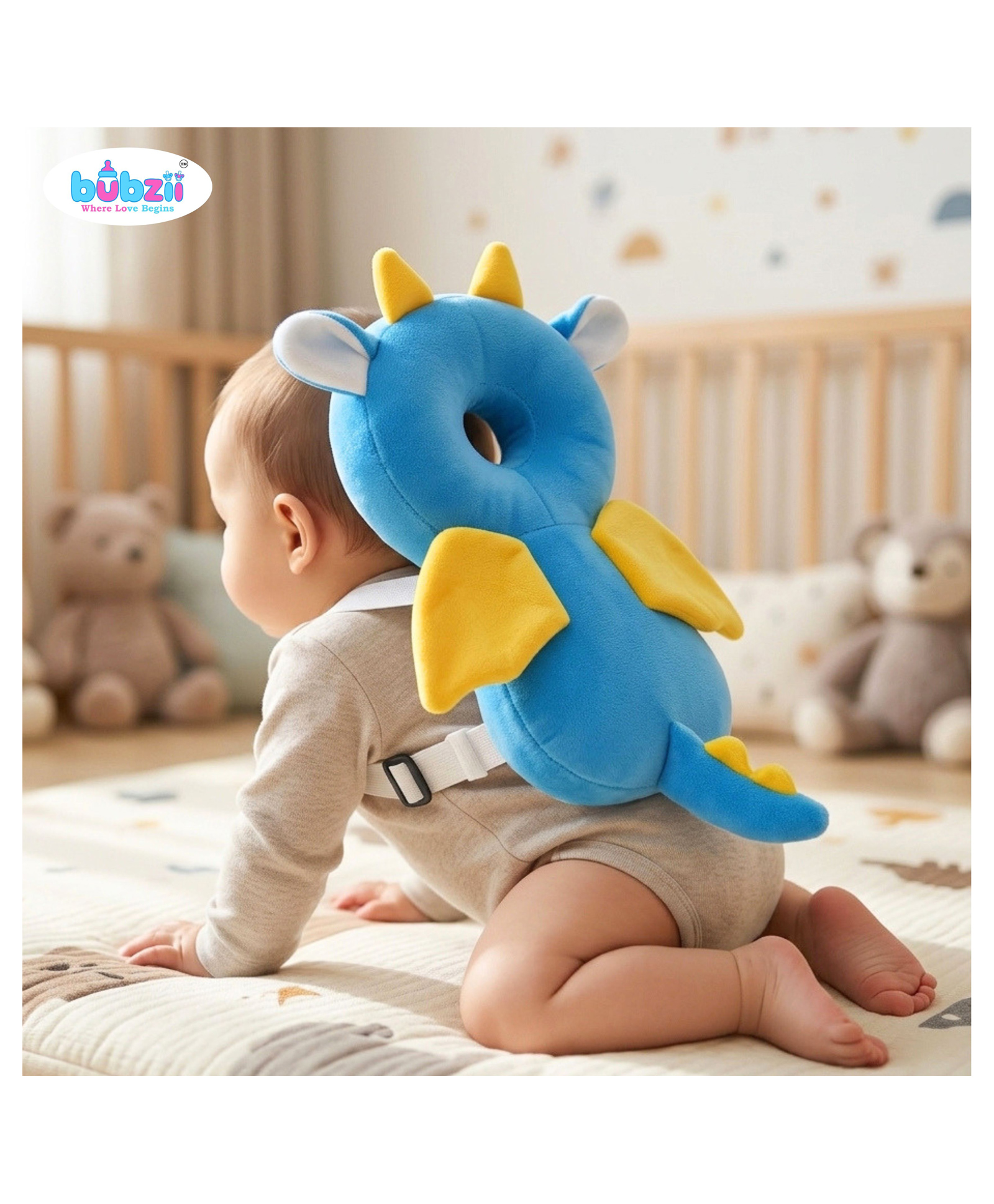 Baby Safety Head Protector Cushion Backpack Dragon Shape Adjustable Chest Strap for Crawling Infants Soft Head Protection Pillow-image-32