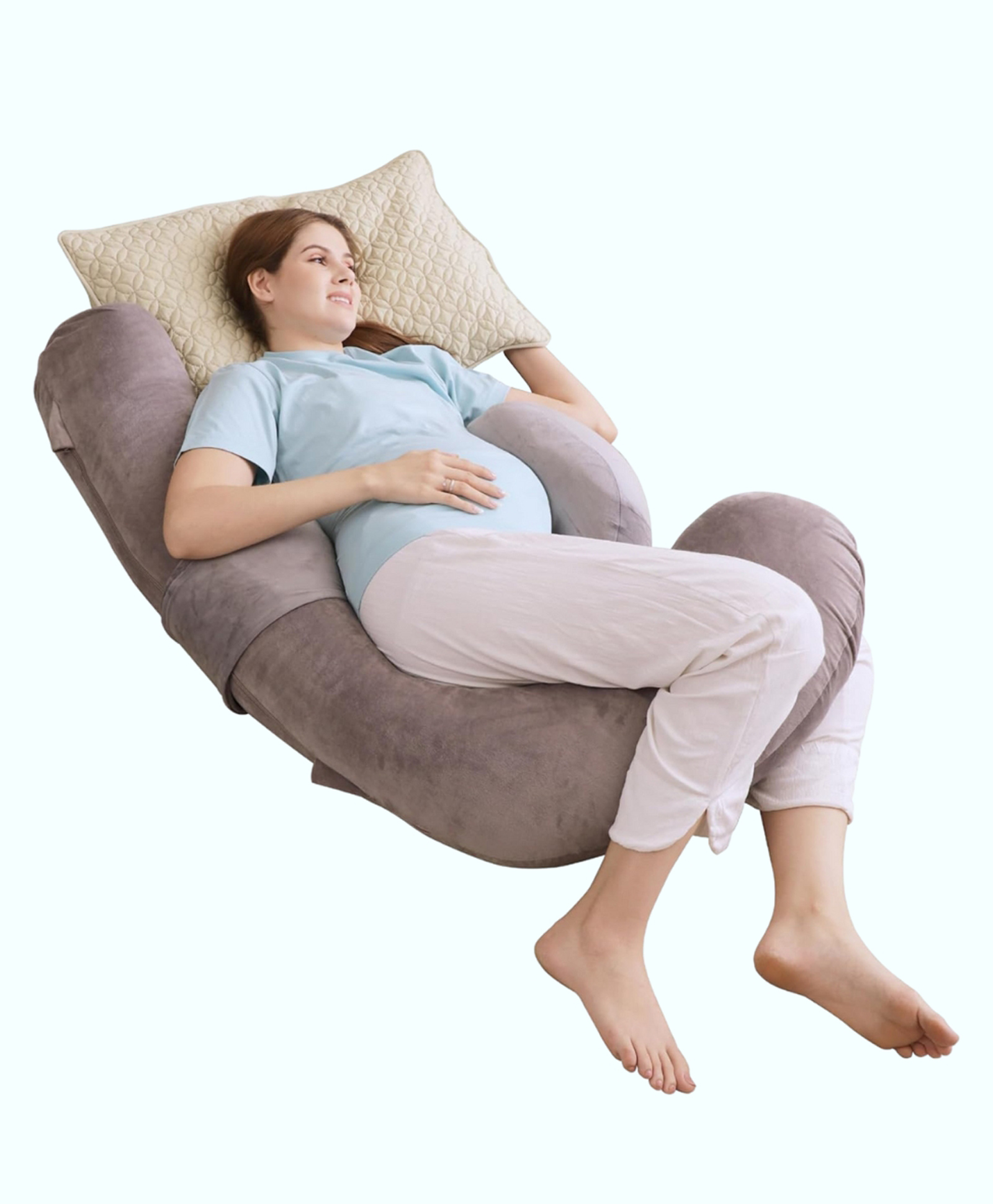 Bubzii Gyno Recommended F Shaped Pregnancy Pillow Full Body Support for Maternity - Grey-picture-12