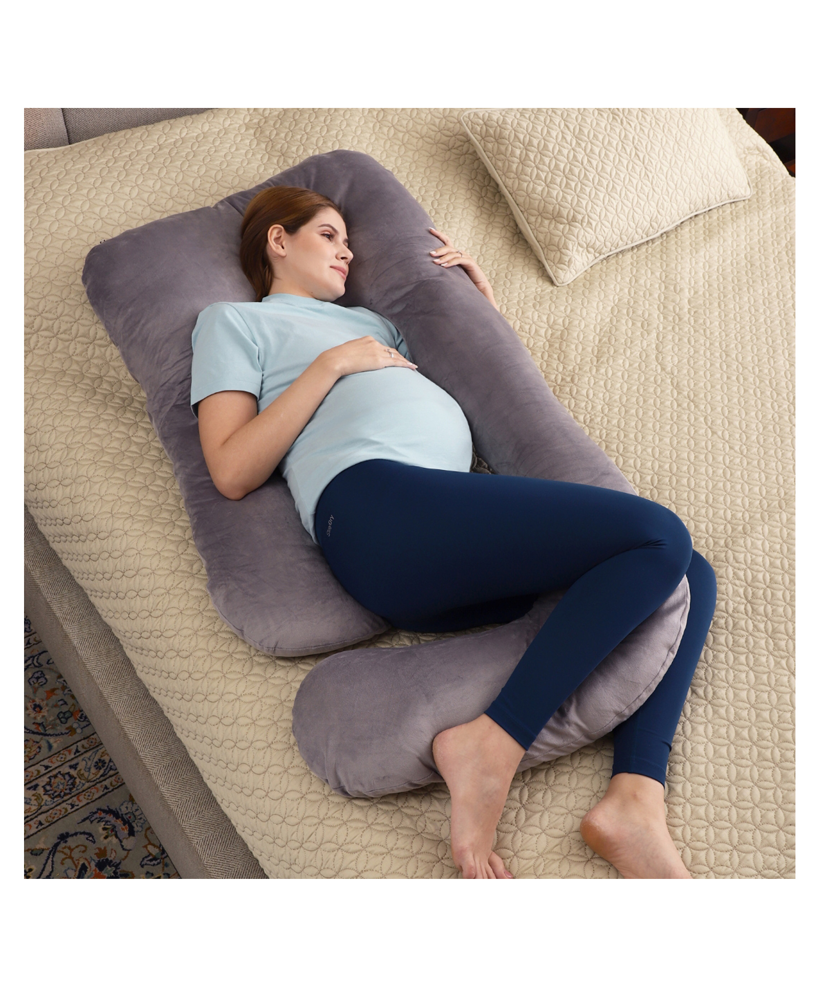 Bubzii Gyno Recommended U Shaped Pregnancy Pillow Relieves Back Pain, Hip Pressure & Swelling Soft Smooth Removable Cover