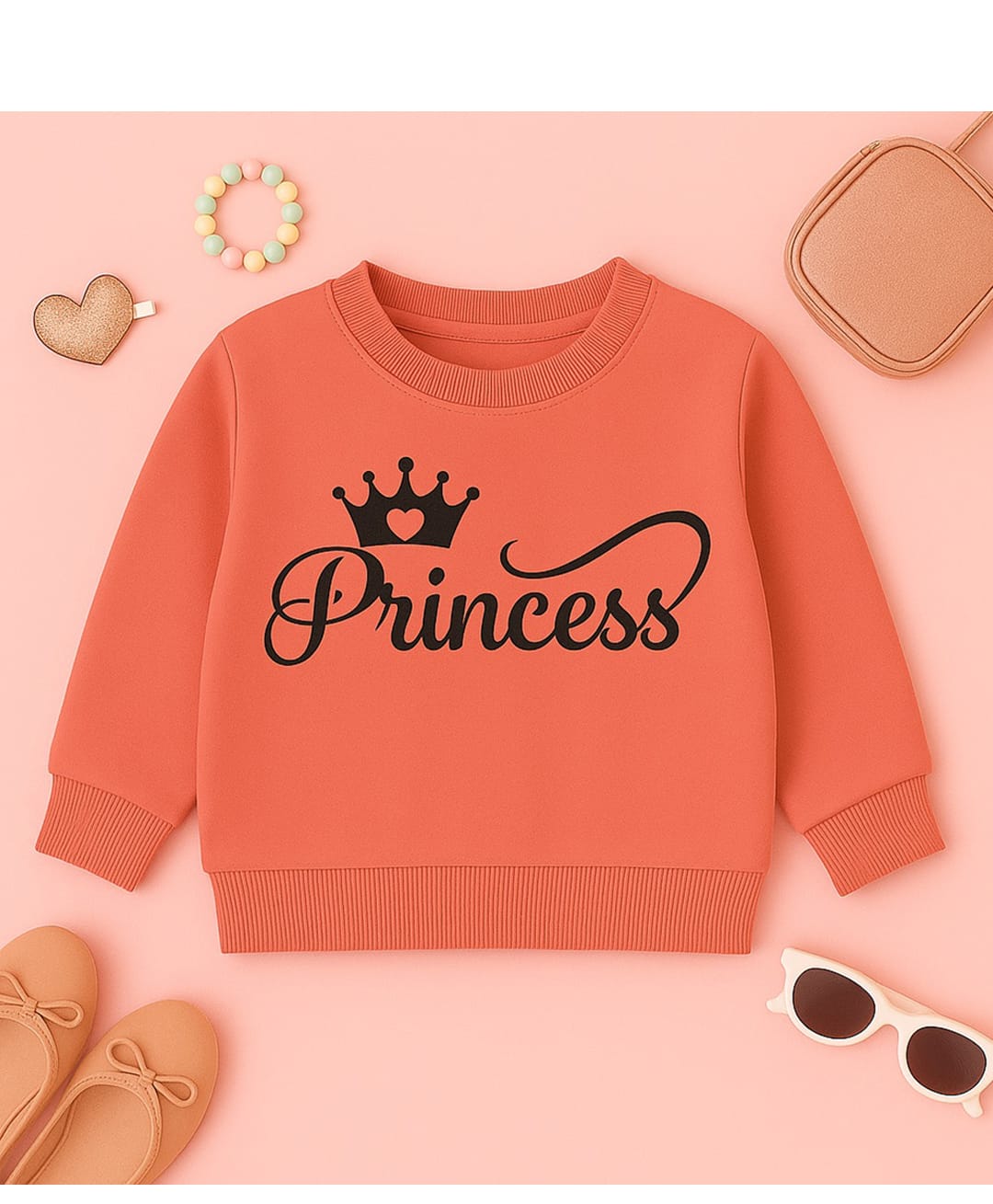 Luke and Lilly Fleece Knit Full Sleeves Princess Text Printed Winter Sweatshirt - Coral-image-27