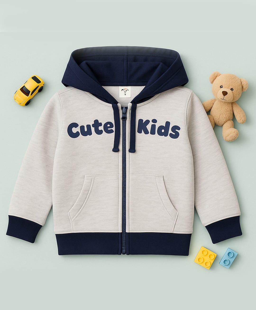 Luke and Lilly Fleece Knit Full Sleeves Cute Kids Text Printed Light Winter Hooded Sweatjacket - Light Grey & Pink-image-9