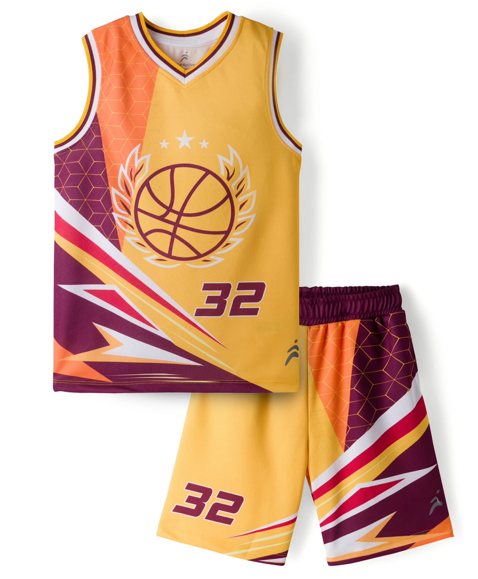 Pine Active Knit Sleeveless Printed T-Shirt & Shorts Set - Yellow