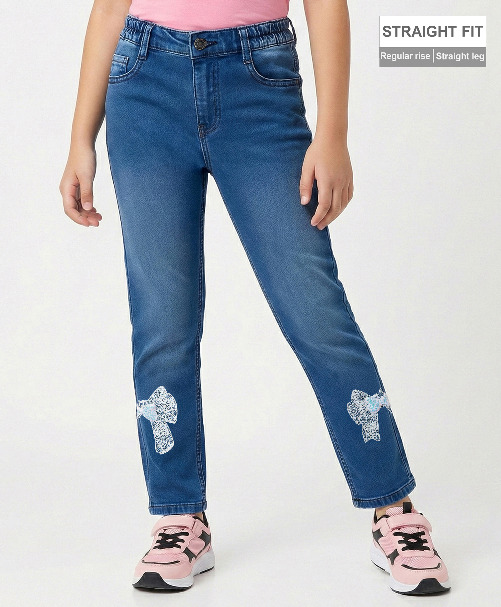 Arias Denim Woven Full Length Jeans With Bow Applique - Blue-image-48