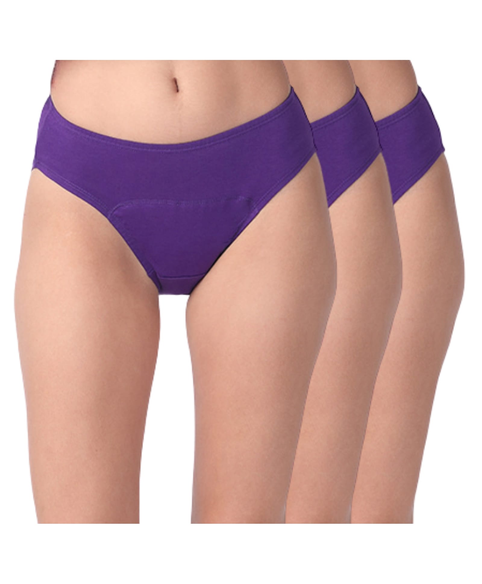 Adira Cotton Knit Pack Of 3 Solid Period Hipster Panties - Purple-picture-18