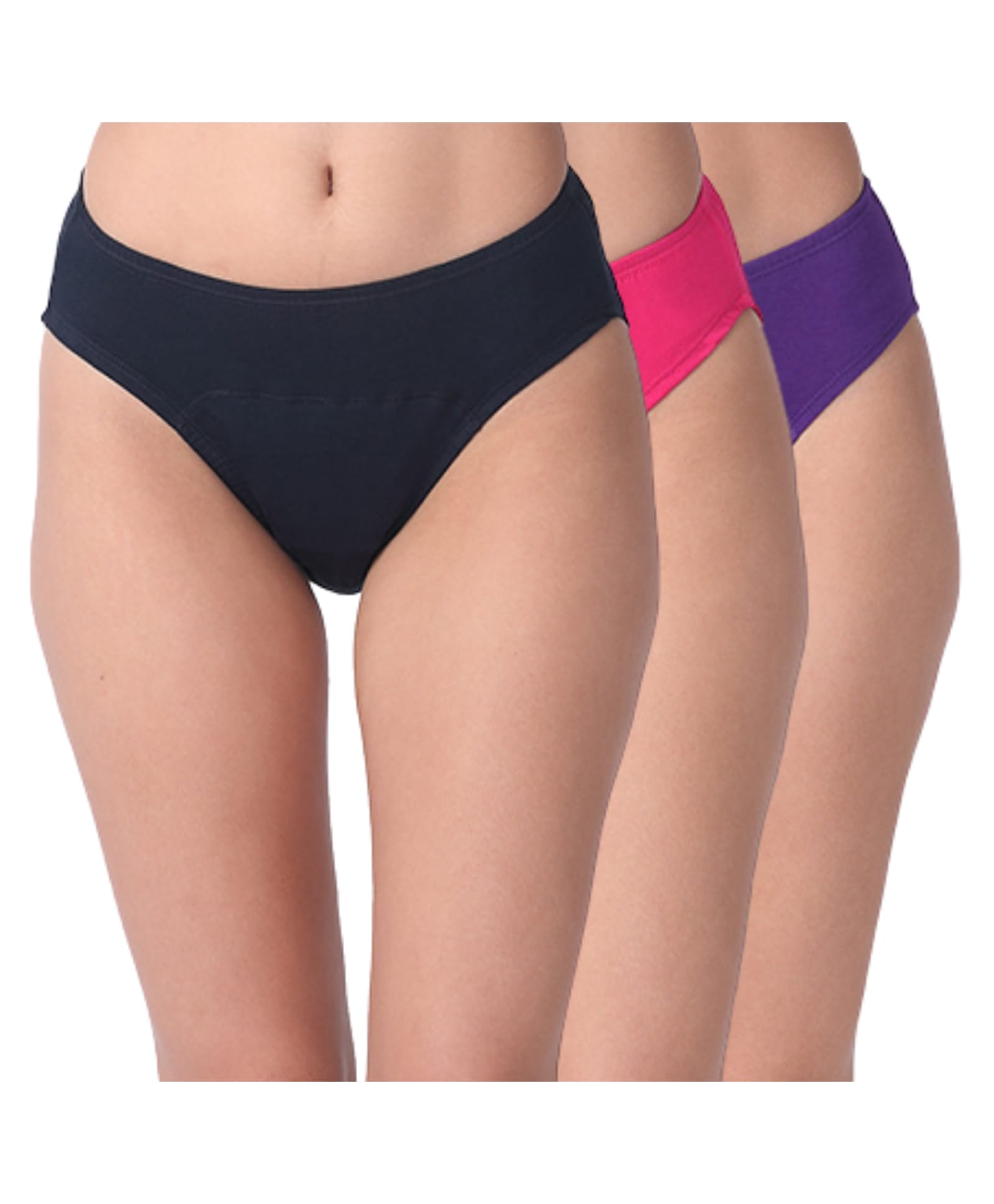 Adira Cotton Knit Pack Of 3 Solid Period Hipster Panties - Navy Blue Dark Pink & Purple-picture-23