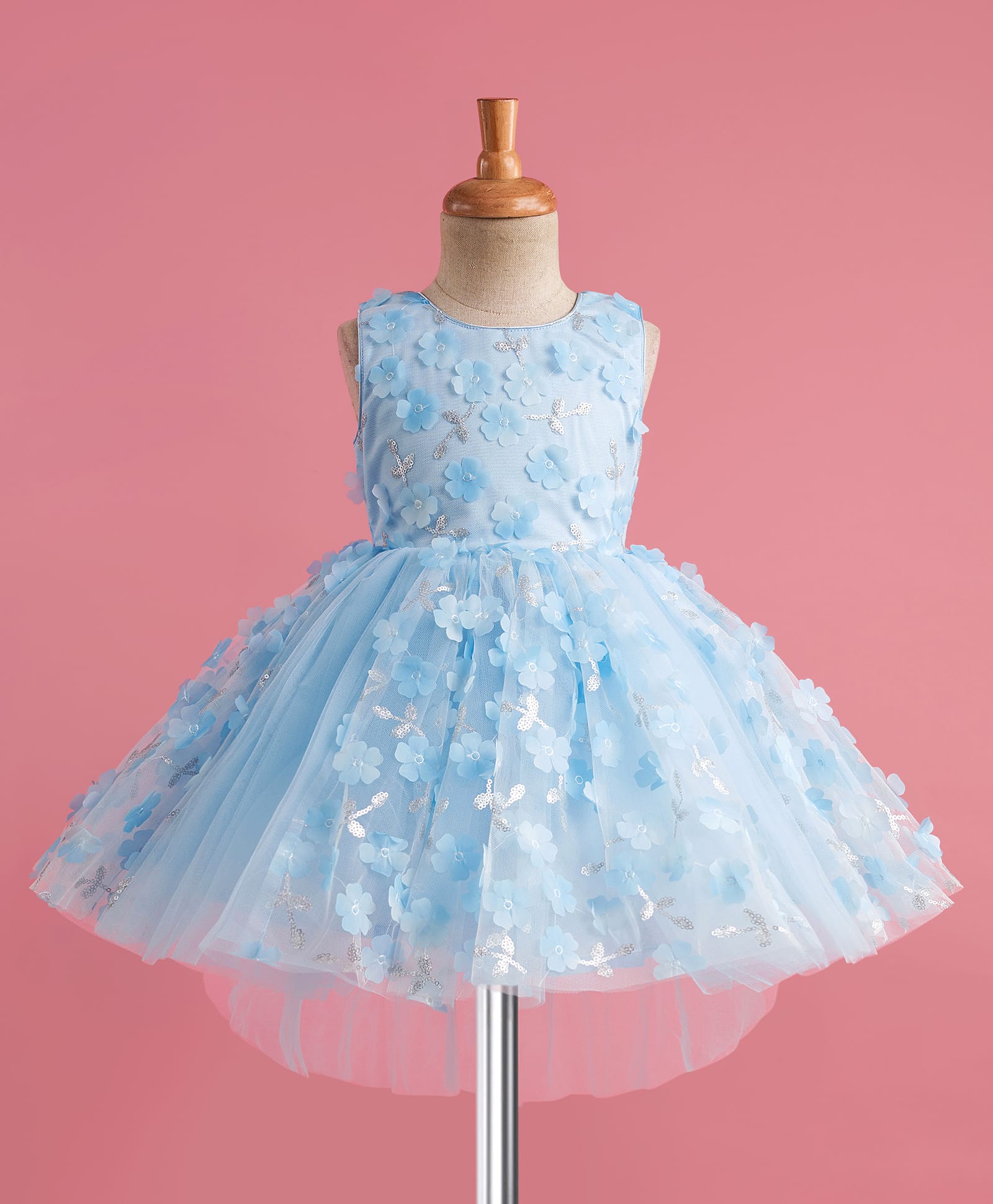 Mark & Mia Woven Sleeveless Party Frock With Floral Applique & Sequin Detailing - Light Blue-image-24