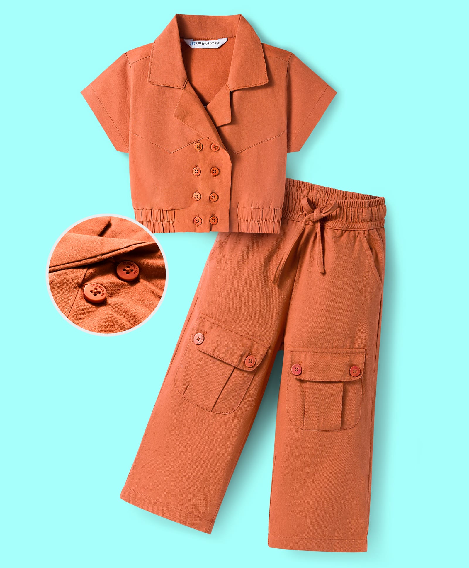 OLLINGTON ST. Woven Half Sleeves Top & Rayon Twill Culottes Co-ords Set - Rust Orange-picture-21