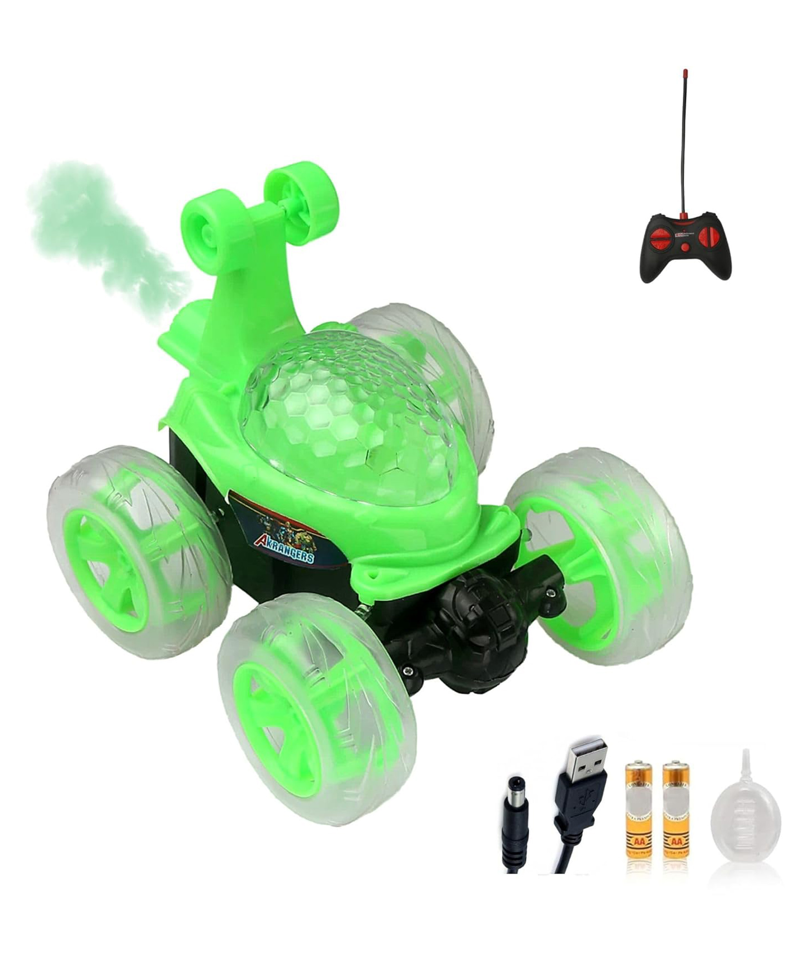 AKN TOYS Remote Controlled Stunt Car , 360° Flips & Spins , LED Wheels & Smoke Effect , Music & High-Speed Racing , Rechargeable RC Car - PACK OF 1-( COLOR MAY VARY )-picture-23
