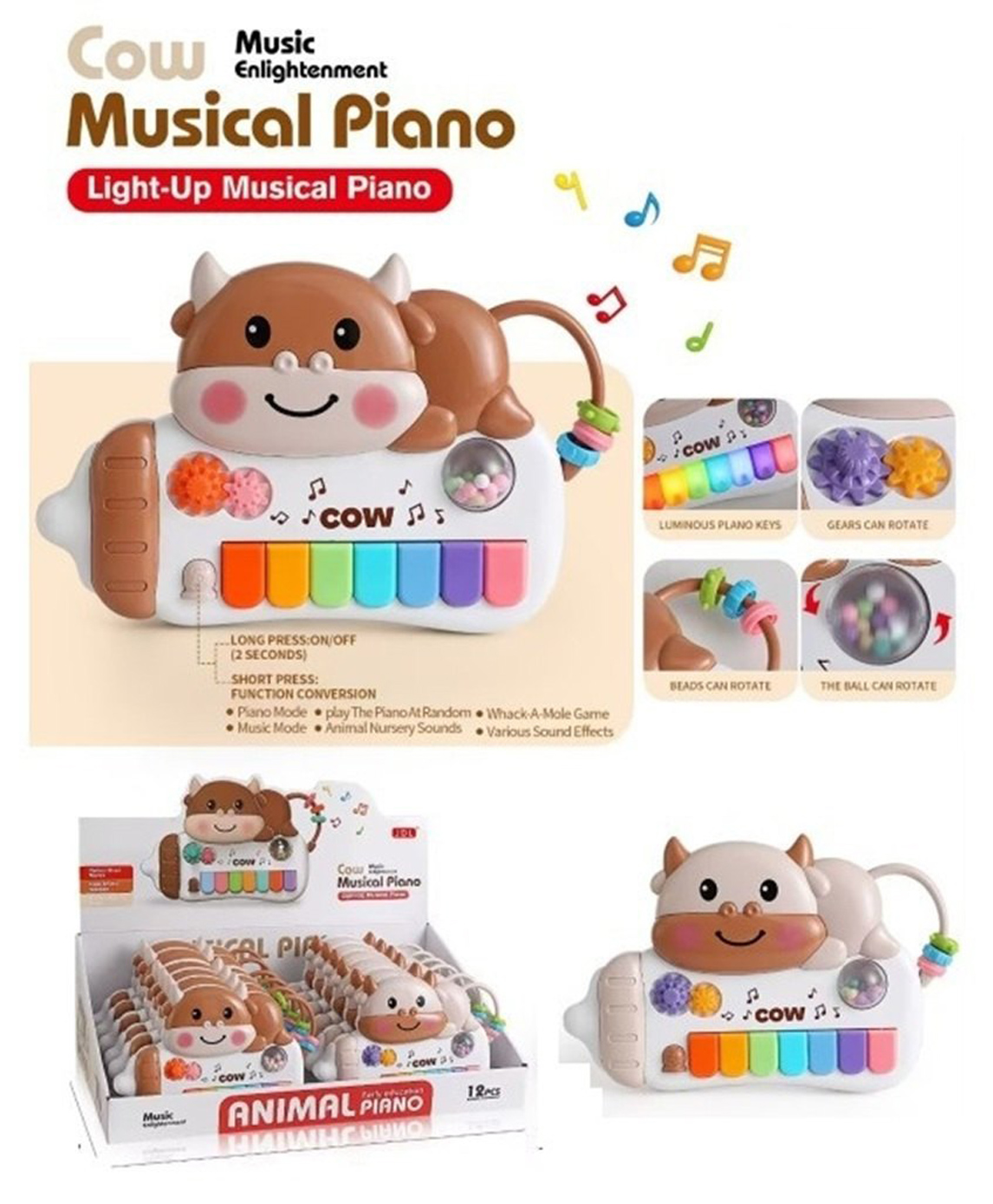 AKN TOYS Cartoon Small Cow Electronic Piano Mini Baby Animal Piano Toy- PACK OF 1-( COLOR MAY VARY )-picture-16