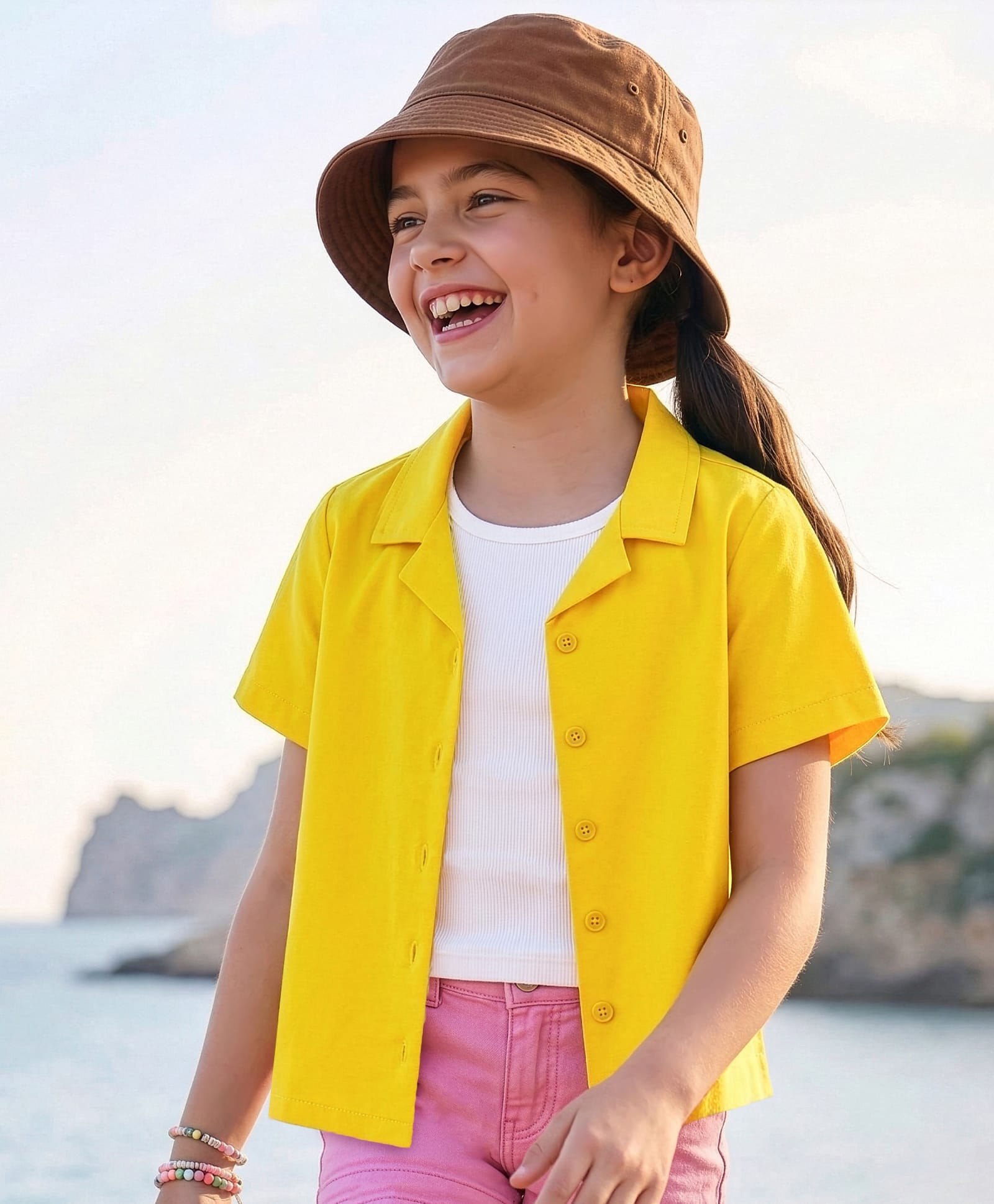 Pine Kids Cotton Woven Half Sleeves Solid Color Top with Inner Tee - Yellow-picture-37
