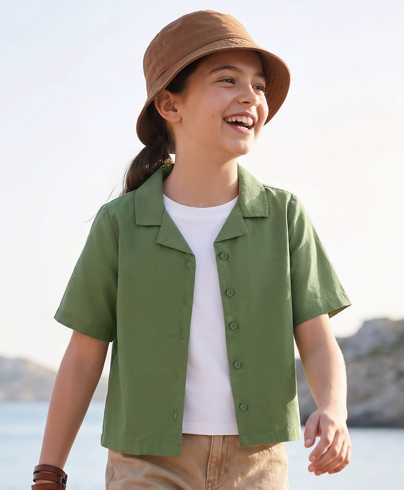 Pine Kids Cotton Woven Half Sleeves Solid Color Top & Inner Tee - Olive Green-picture-35