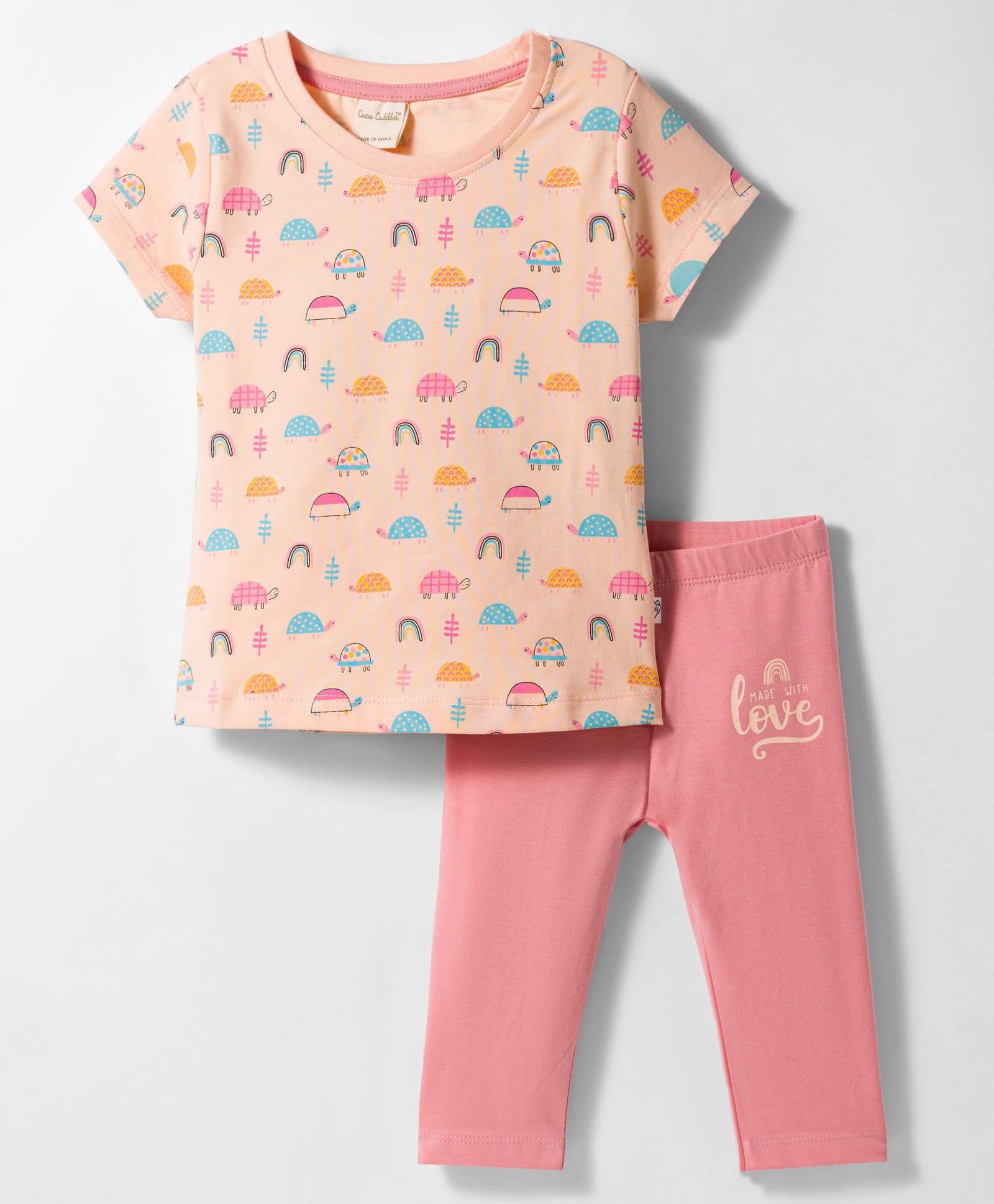 CUCUMBER Knitted Half Sleeves Jungle Theme Printed T-Shirt & Leggings Set - Baby Pink-picture-2